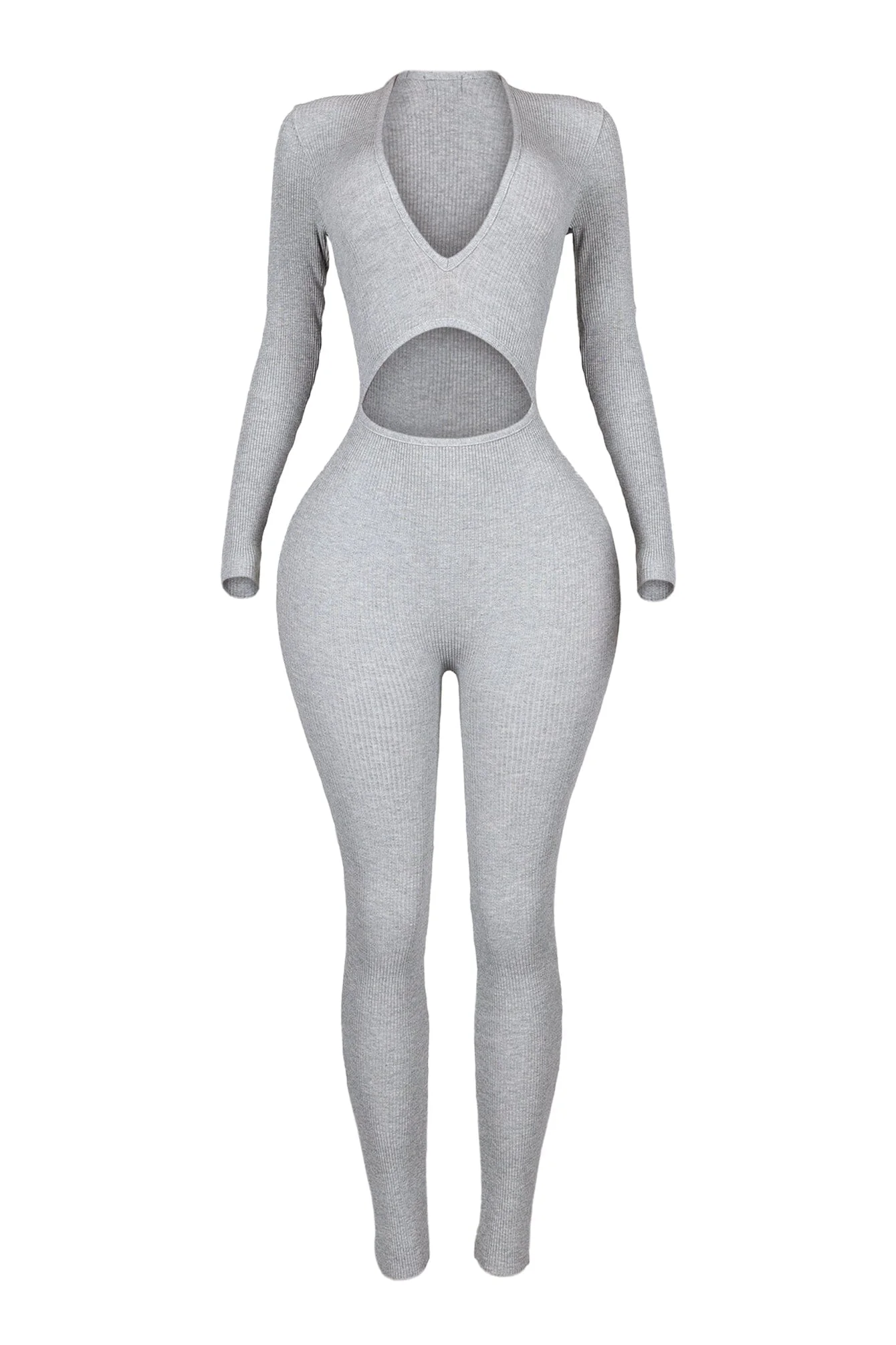 Adellia Ribbed Knit Deep V-Neck Jumpsuit - Image 6