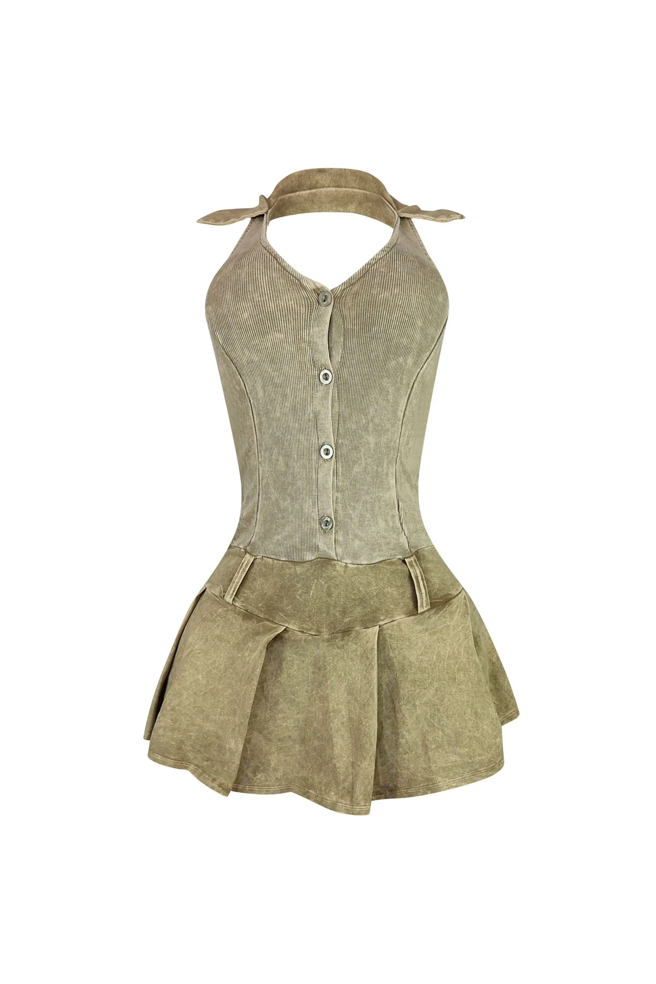 Alana Mineral Washed Halter Pleated Dress - Image 5