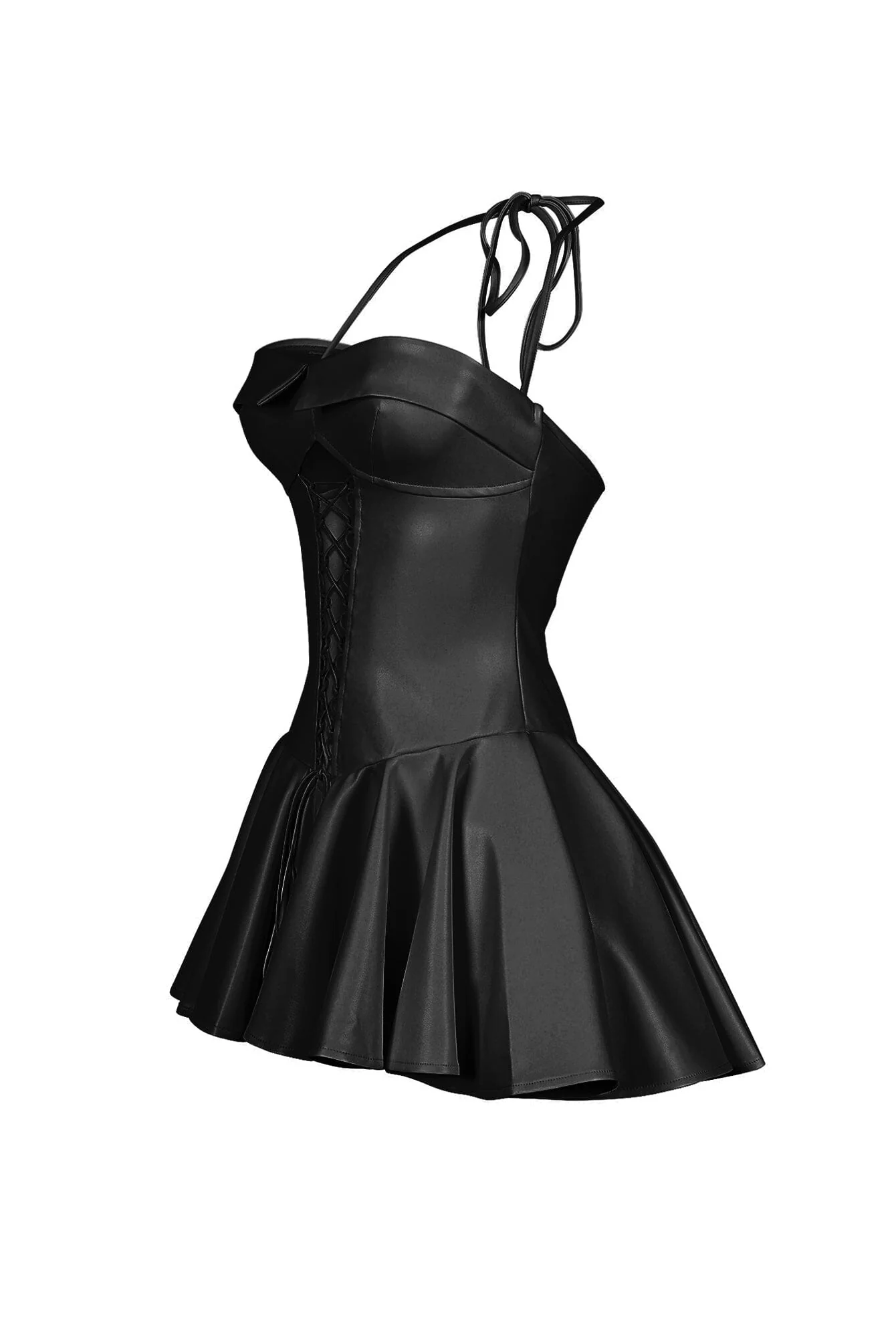 Allison Faux Leather Corset Flare Mini Dress - Image 13