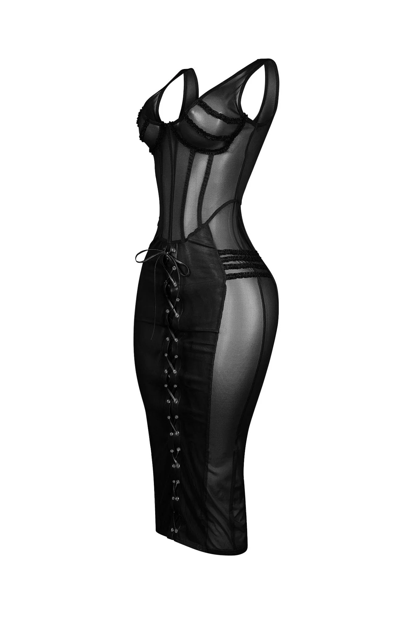 Angela Mesh Corset Lace Up Midi Dress - Image 7