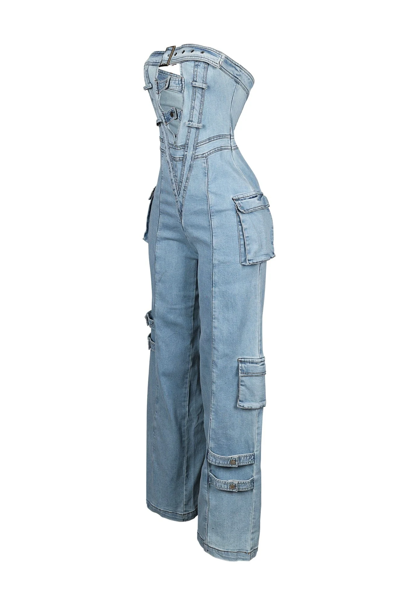 Ayla Washed Denim Cut Out Jumpsuit - Image 10