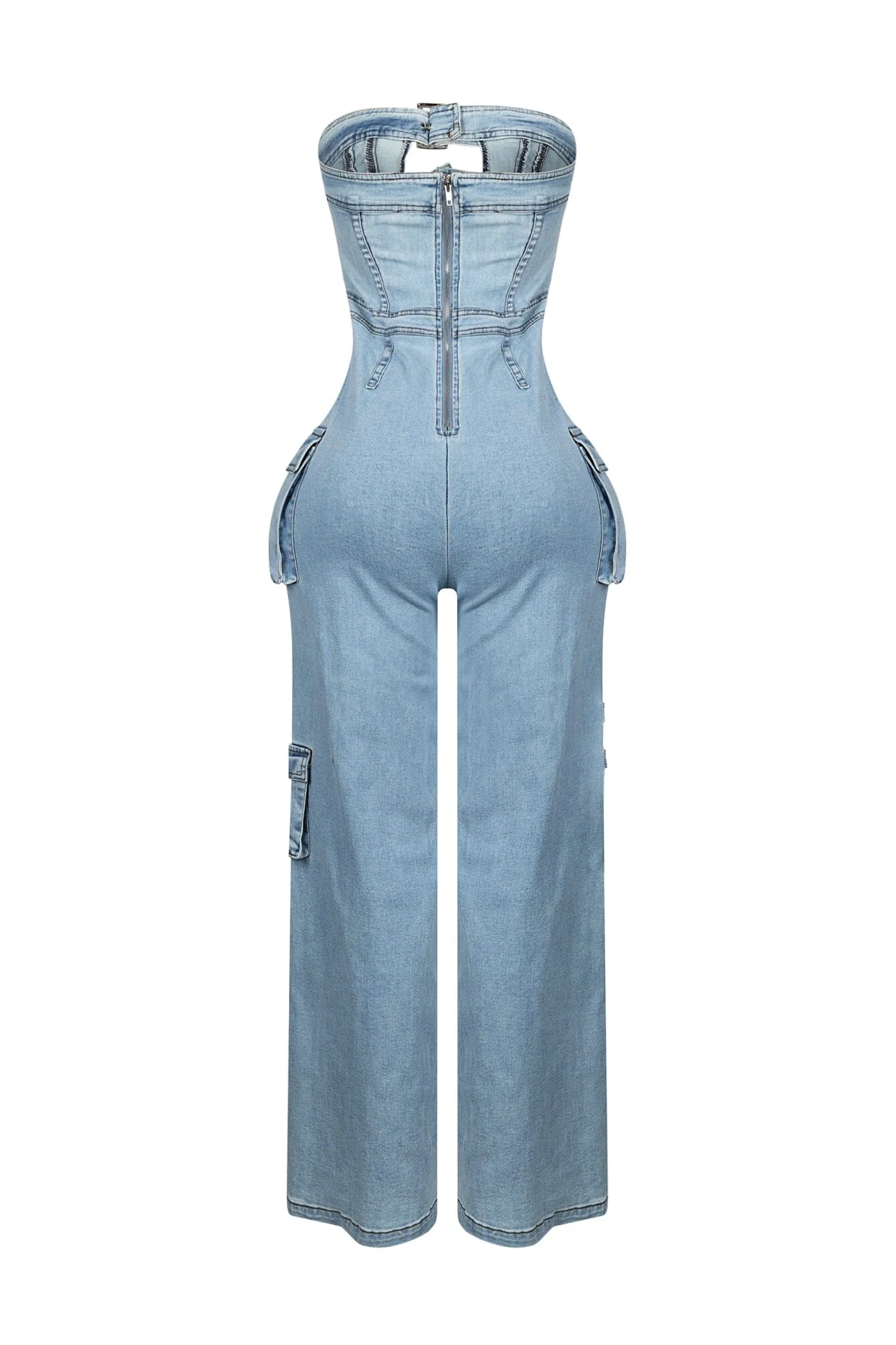 Ayla Washed Denim Cut Out Jumpsuit - Image 12