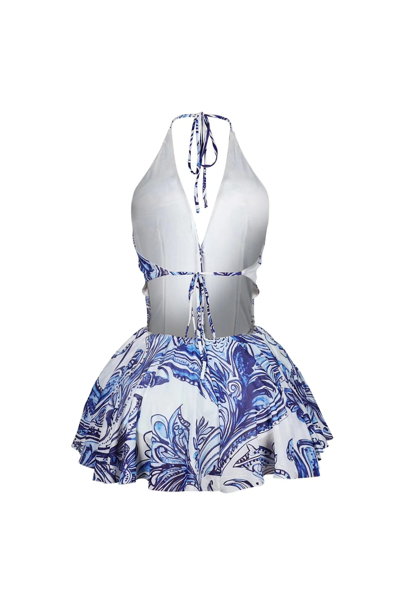 Azure Mesh Print Halter Mini Dress - Image 5
