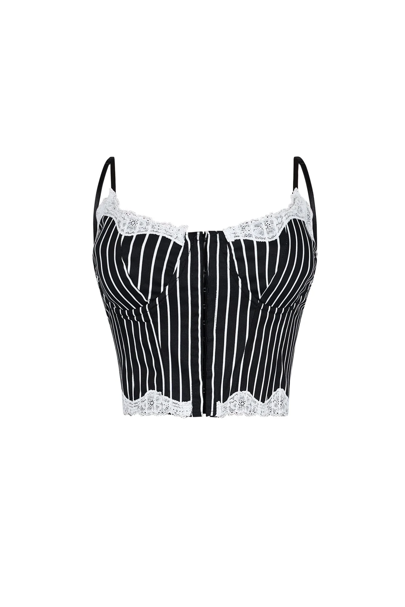 Becky Pinstripe Lace Trim Bustier Top - Image 3