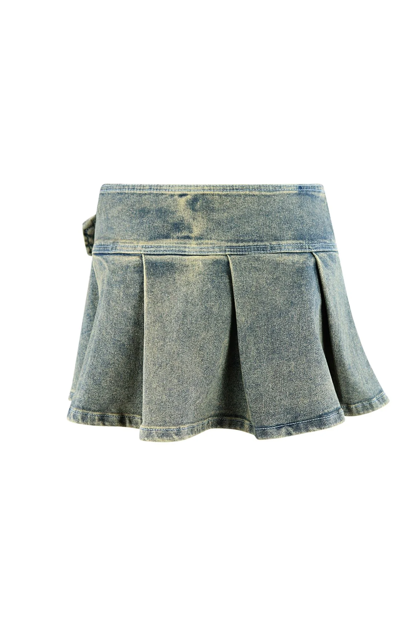 Big City Denim Pleated Mini Skirt With Belt - Image 4