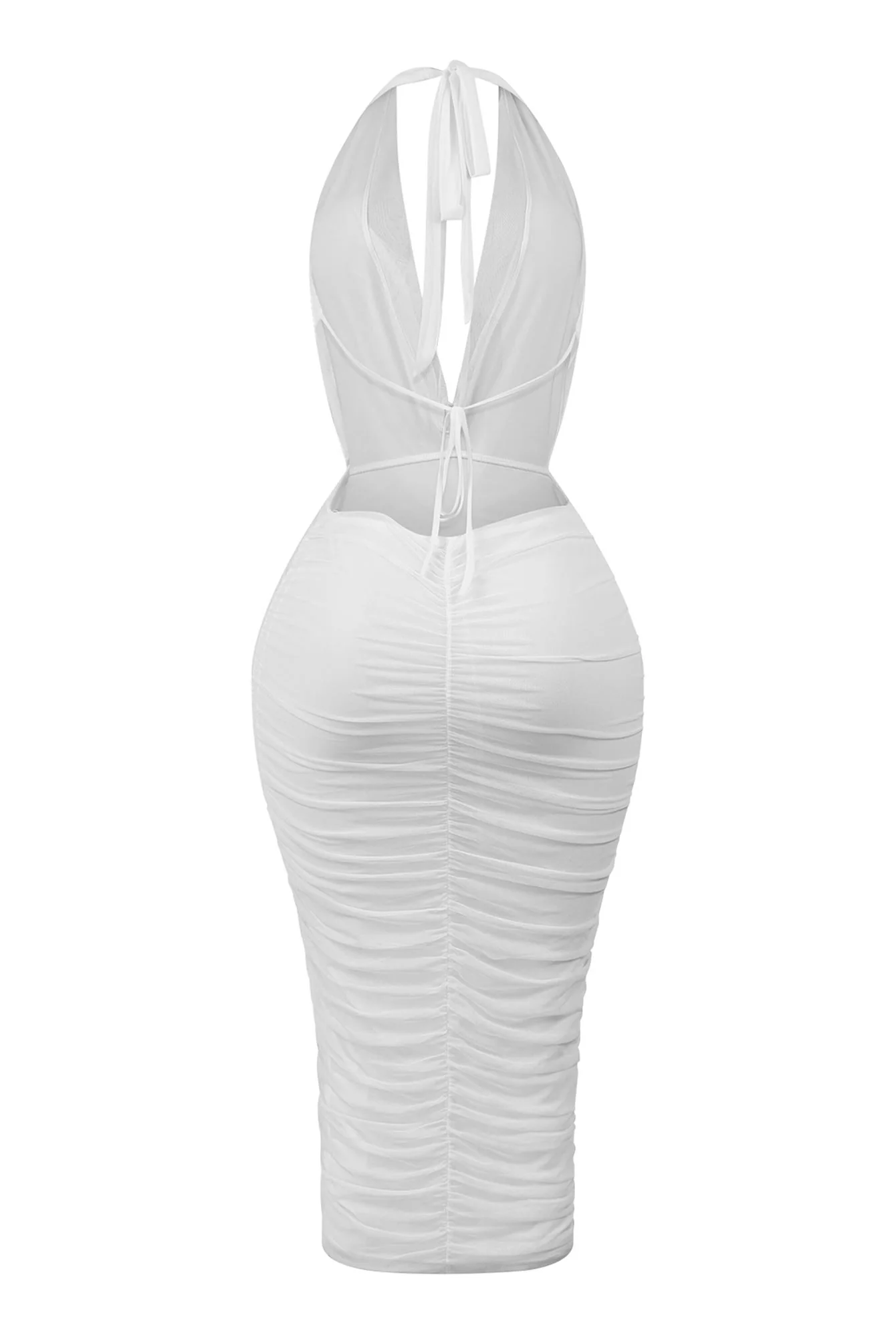 Blaise Halter Cowl Neck Mesh Ruched Maxi Dress - Image 10