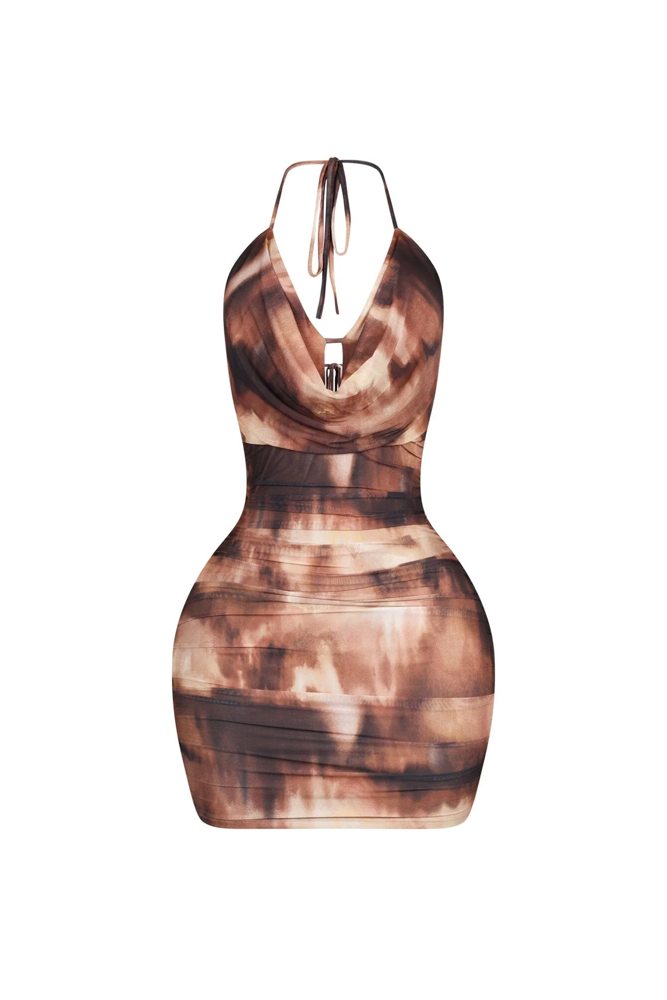 Cafe Mesh Print Cowl Neck Mini Dress - Image 3