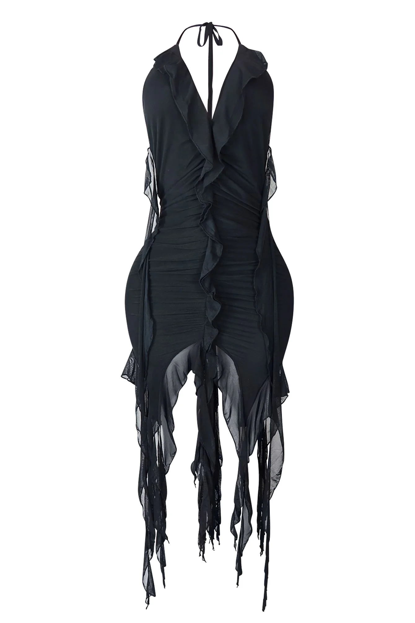 Call On Me Mesh Halter Tie Ruffle Dress - Image 5