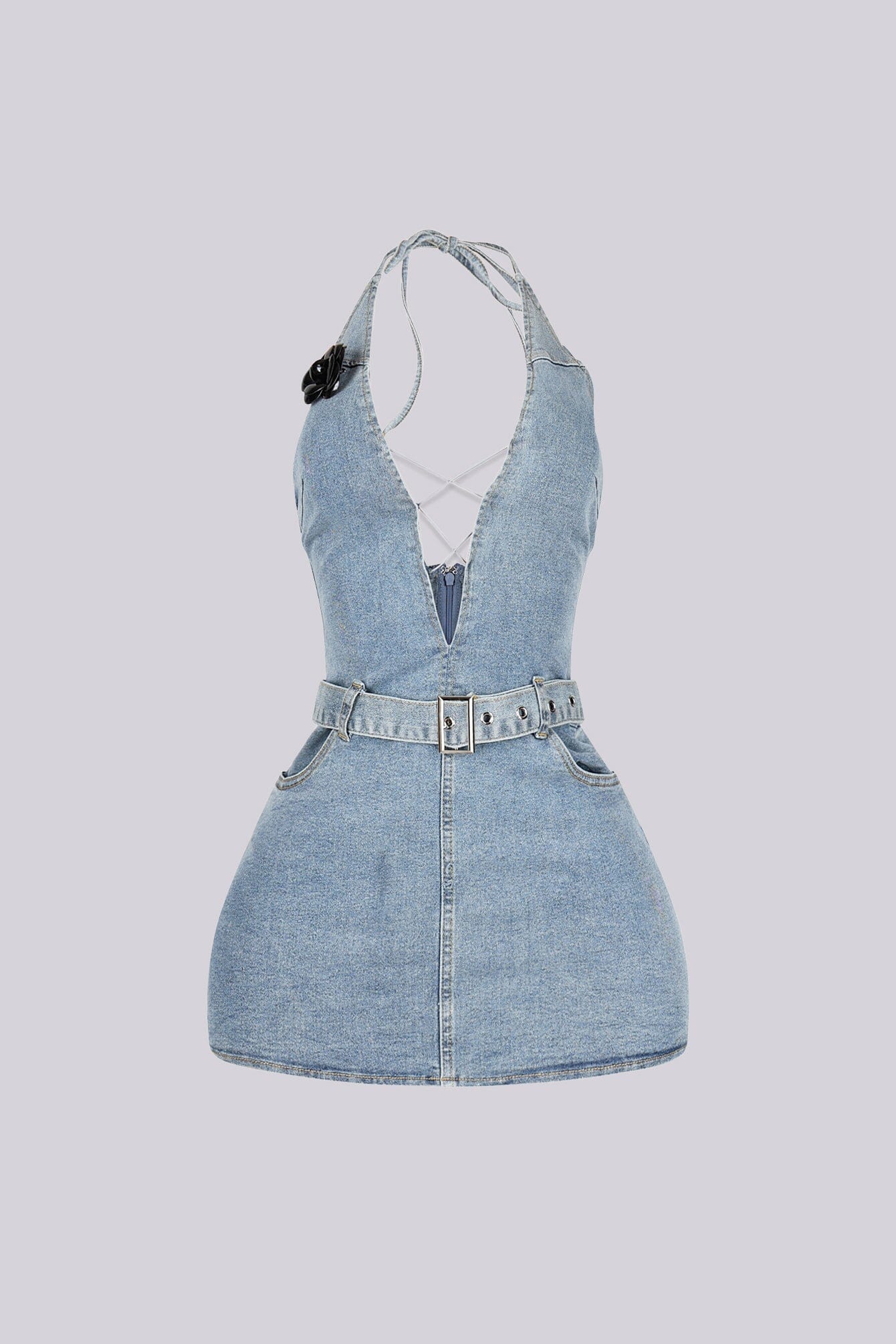 Calm Blue Denim Halter Mini Dress - Image 7