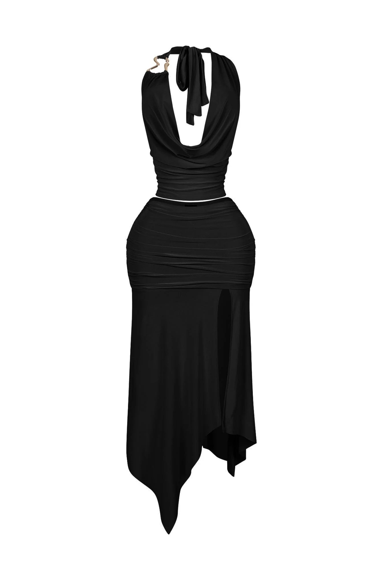 Caroline Gold Metallic Cowl Neck Top & Skirt SET - Image 4