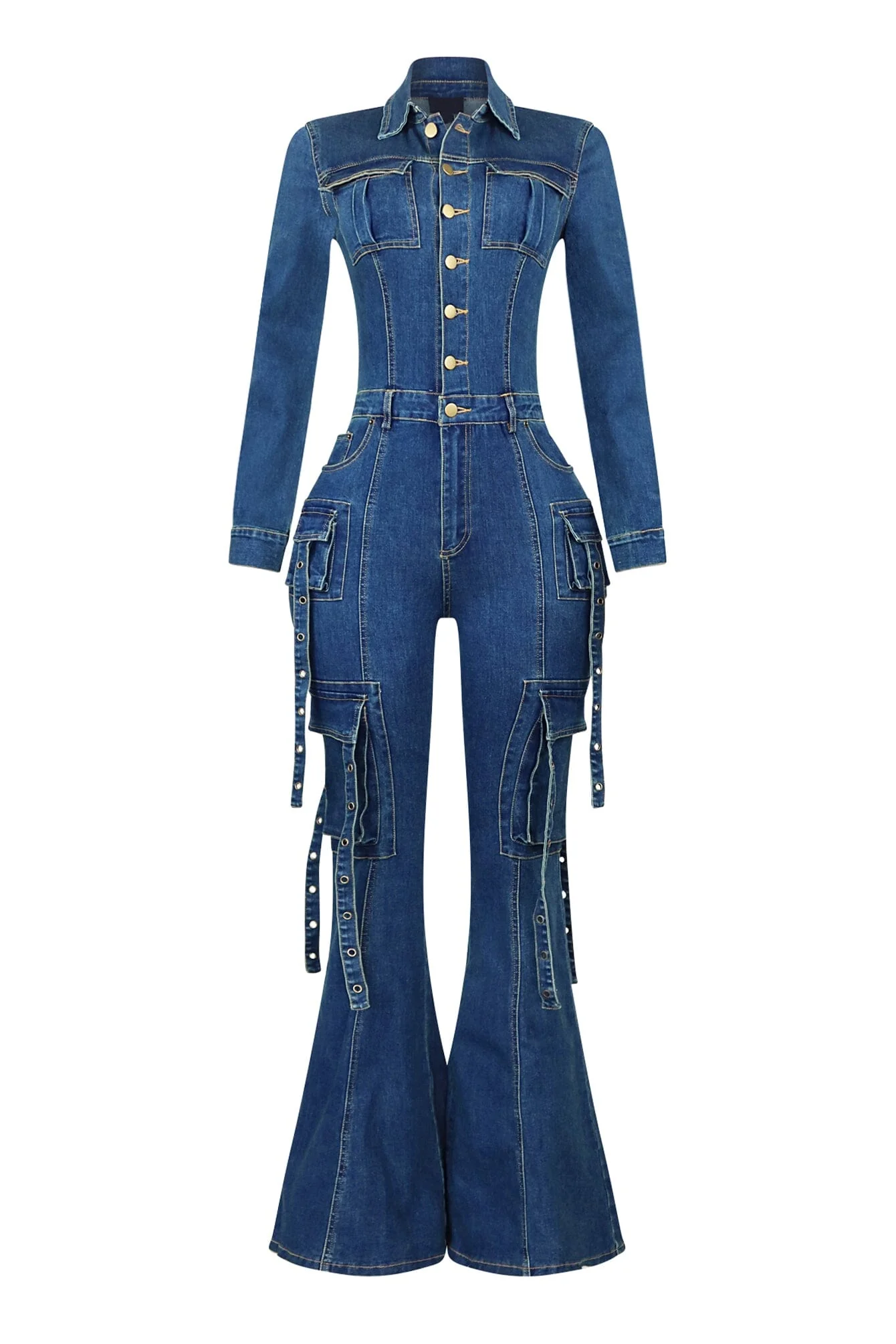 Celene Flare Hem Denim Jumpsuit - Image 3