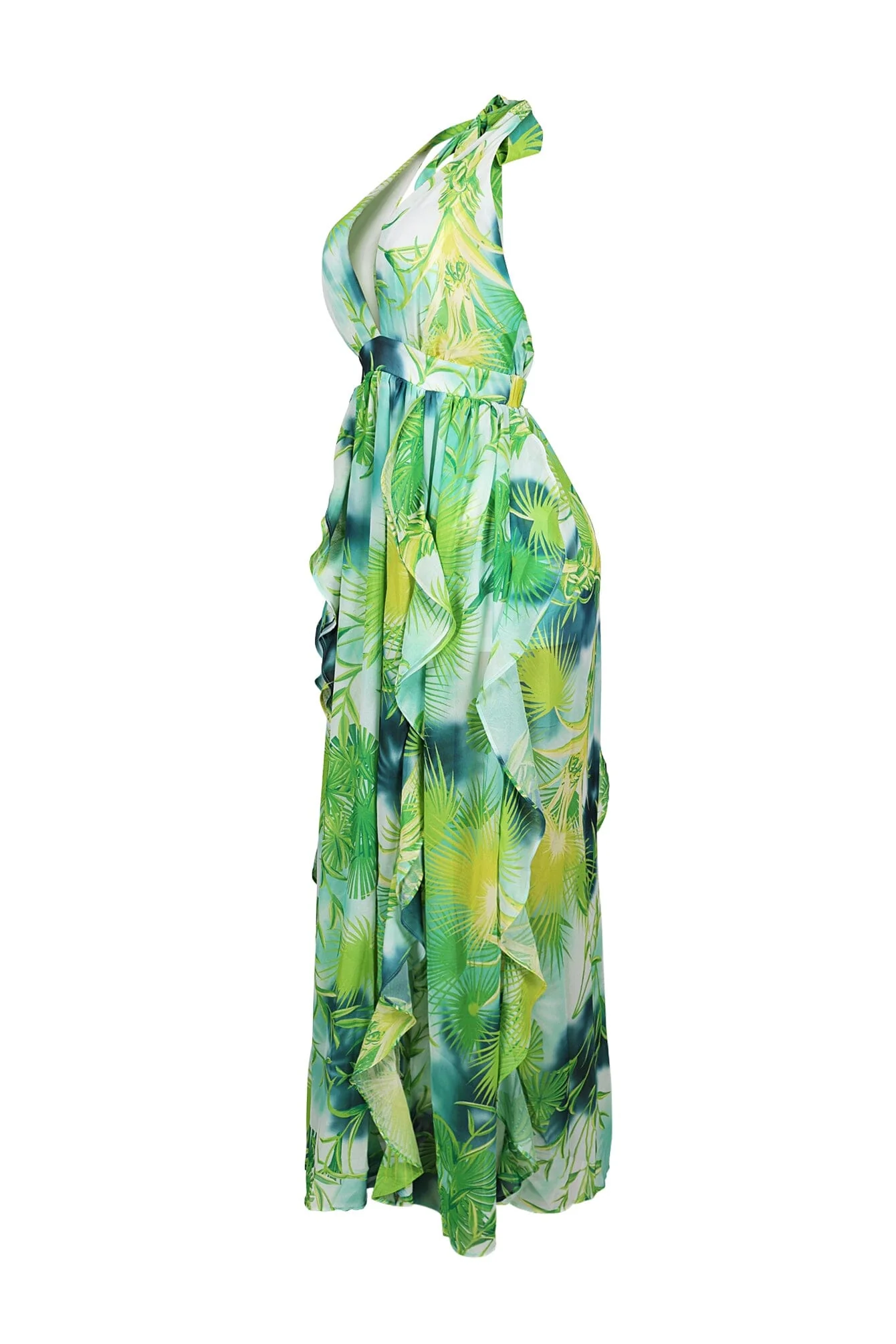 Chiffon Printed Ruffle Halter Neck Maxi Dress - Image 4