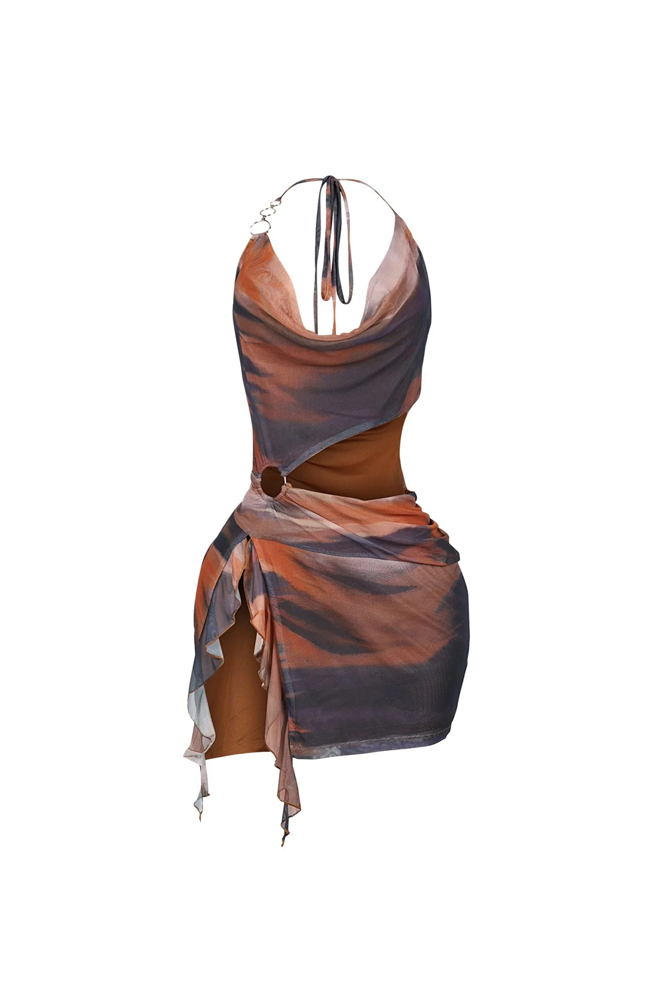 Choco Mesh Print Halter Mini Dress - Image 4