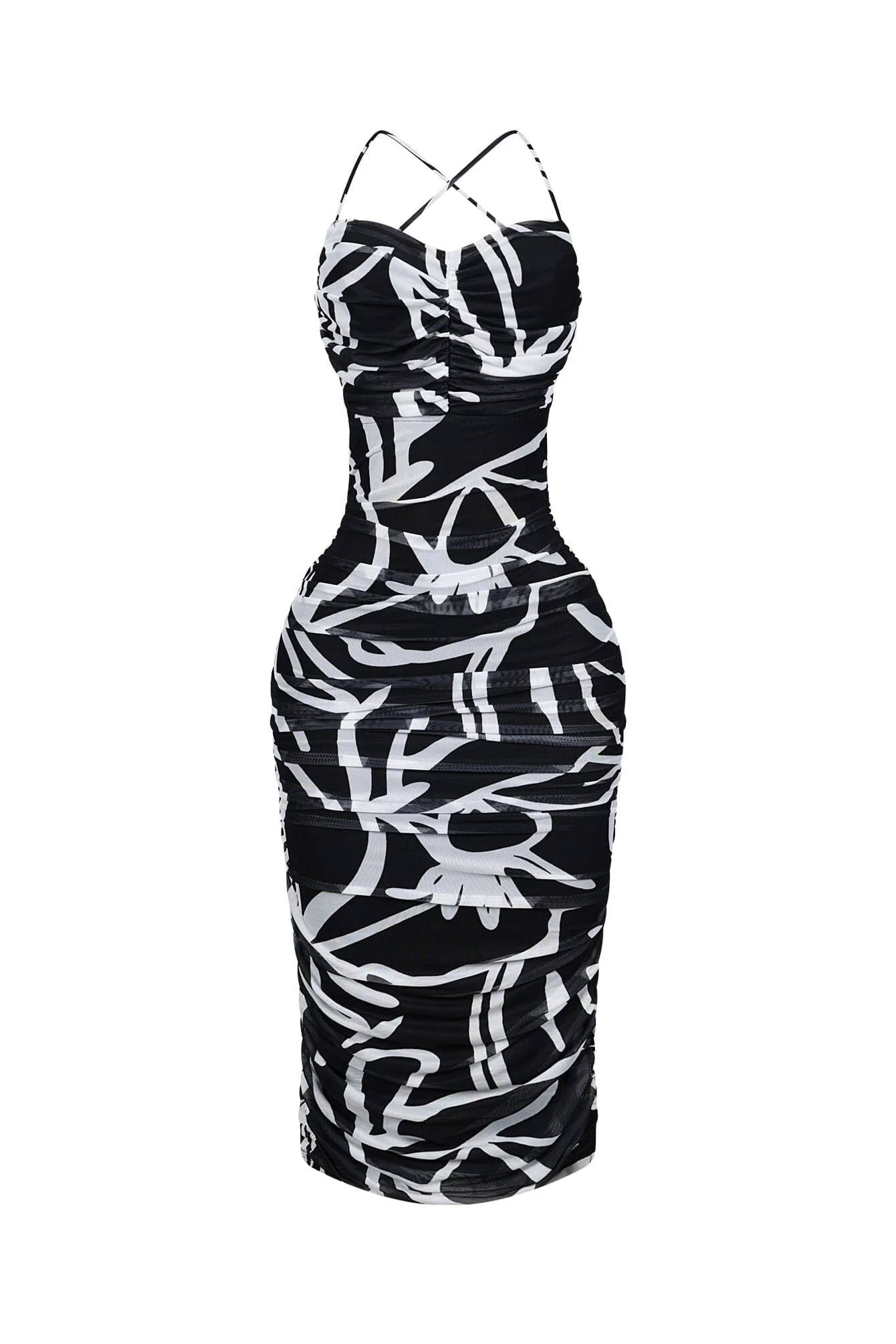 Cinna Mesh Print Ruched Midi Dress - Image 3