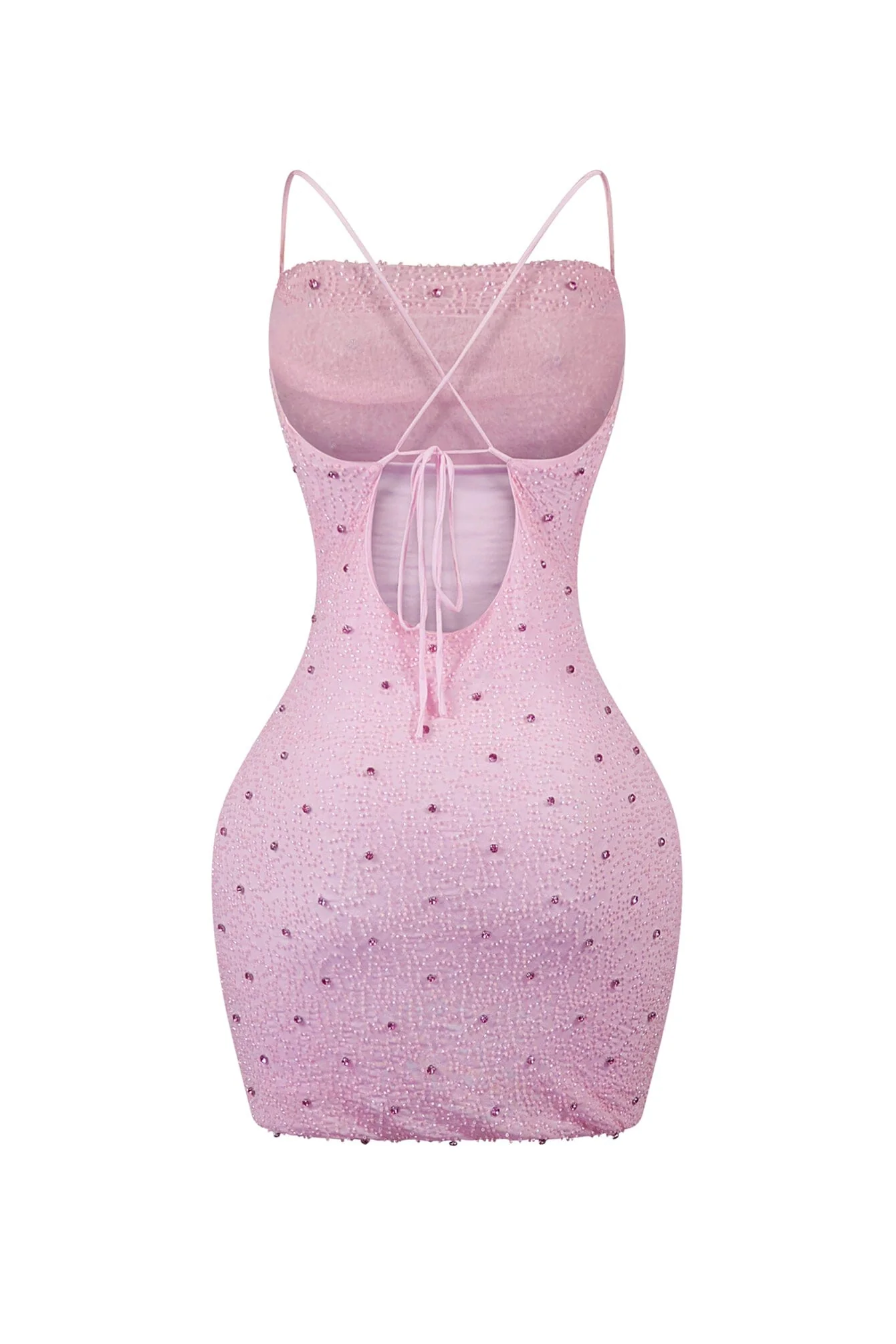 Delicate Blush Cowl Neck Rhinestone Mini Dress - Image 4