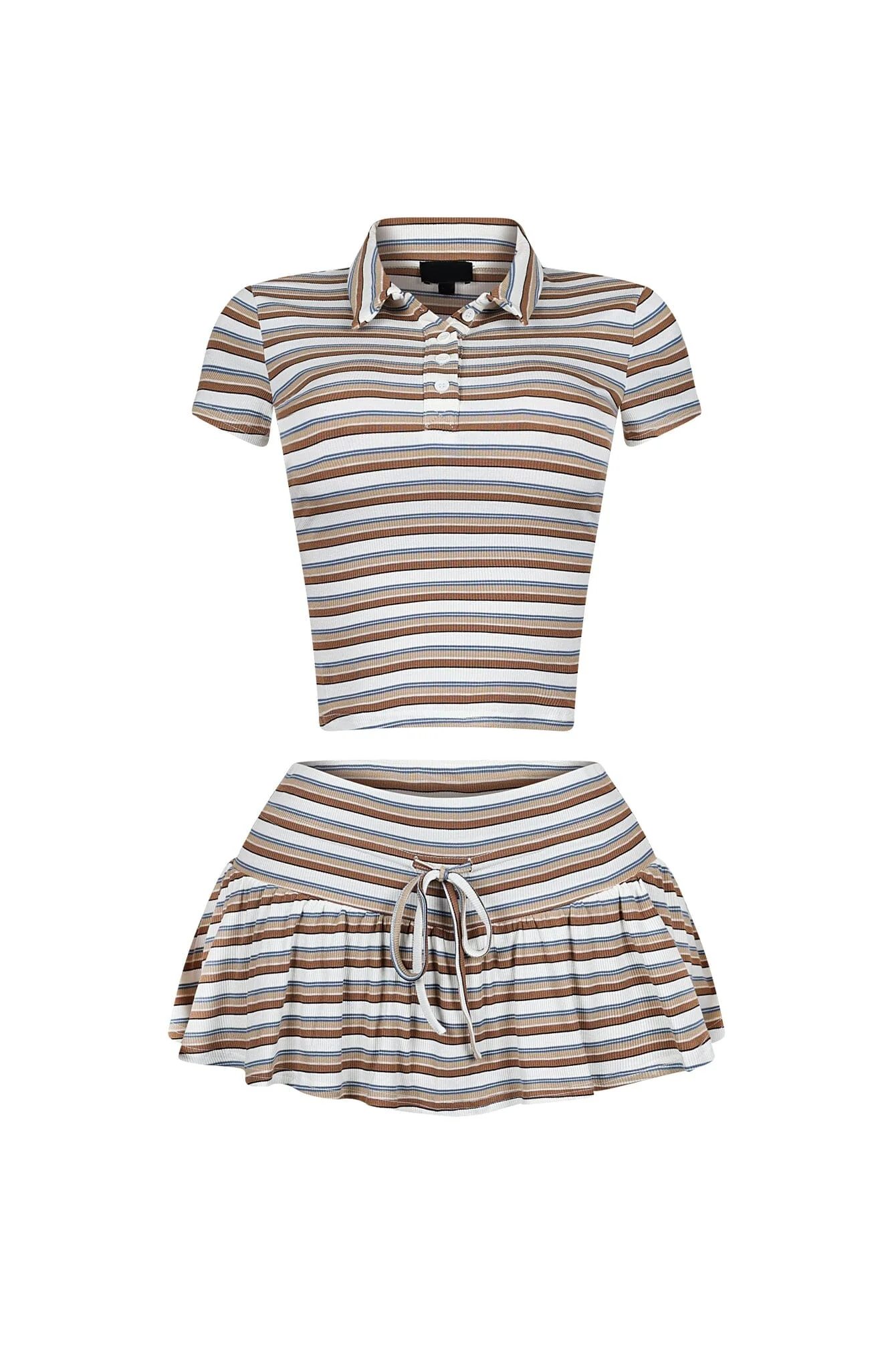 Dennet Striped Button Collar Top & Skirt SET - Image 3
