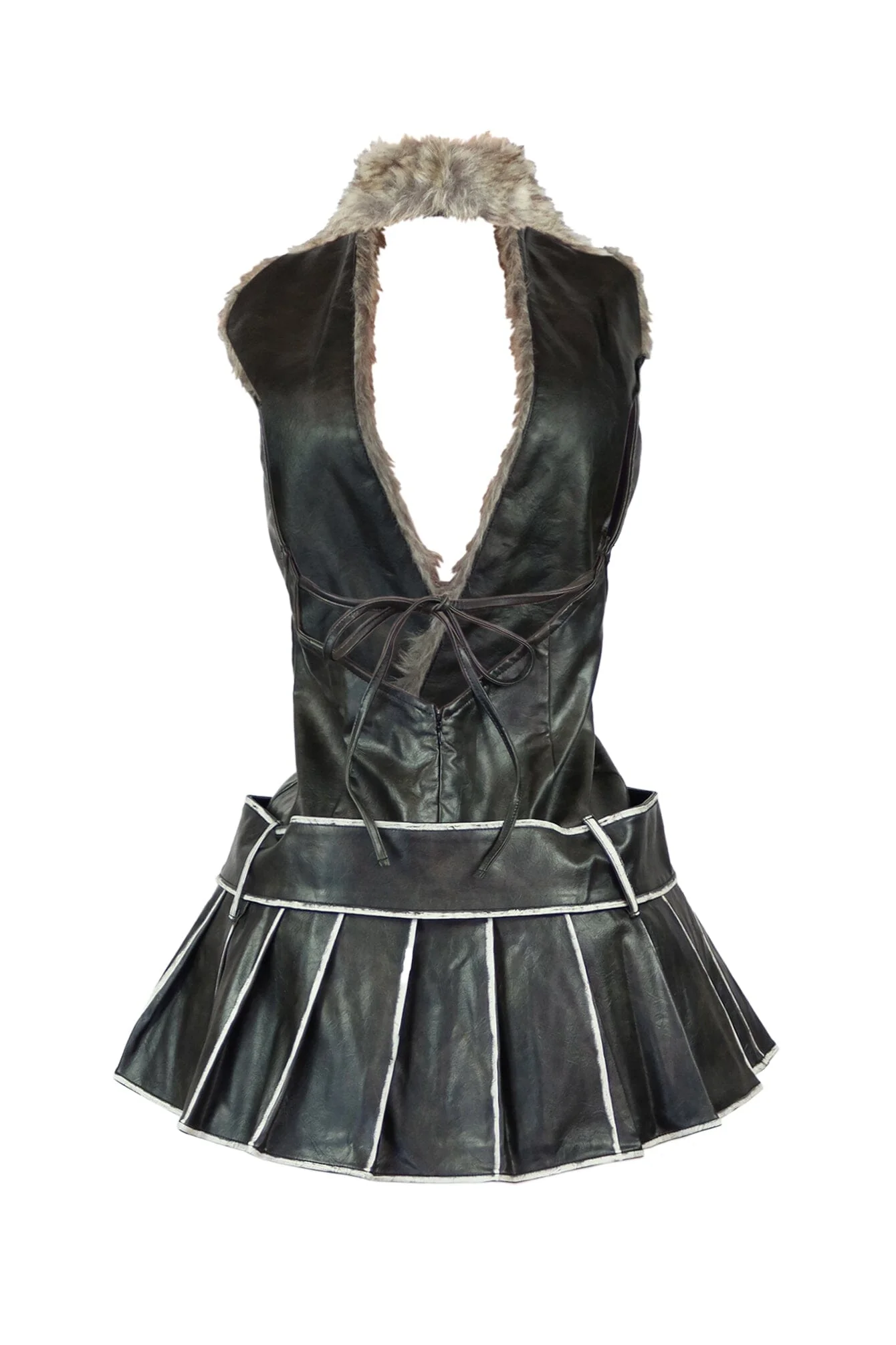 Elle Faux Leather Fur Halter Mini Dress - Image 4