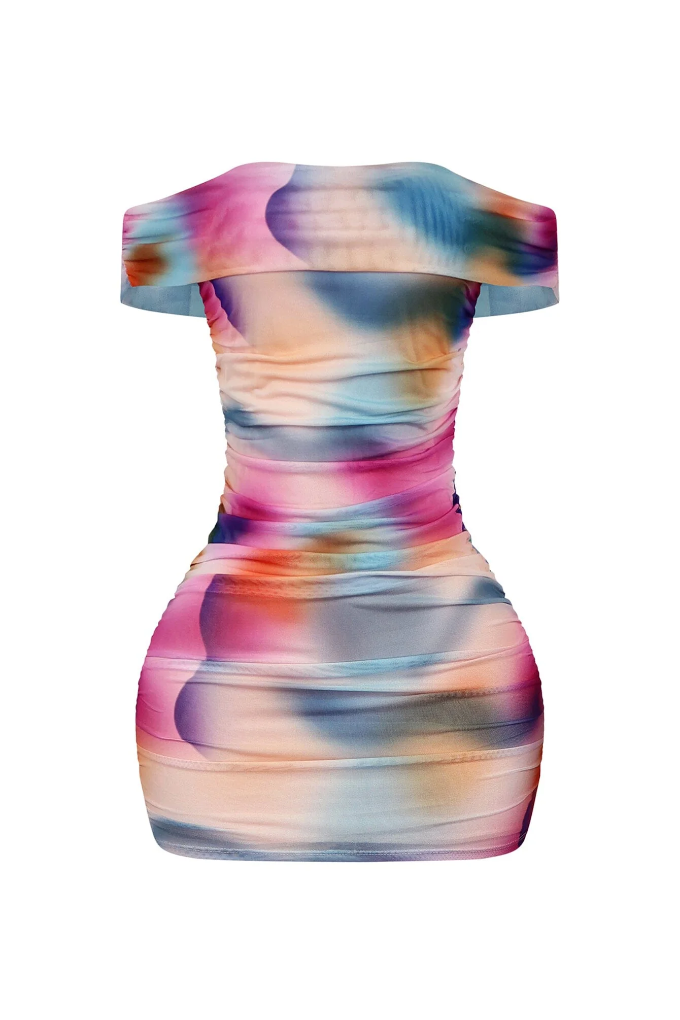 Elsa Print Mesh Ruched Off Shoulder Mini Dress - Image 4