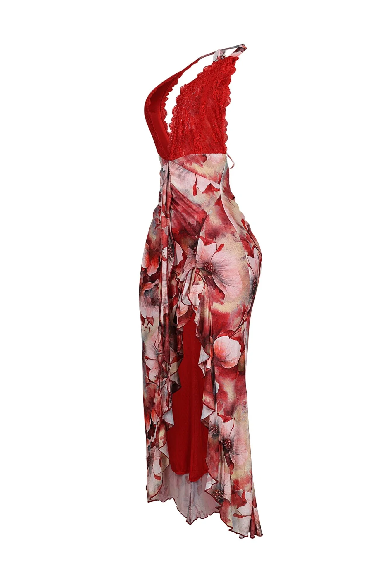 Fariah Print Lace Halter Ruffle Maxi Dress - Image 6