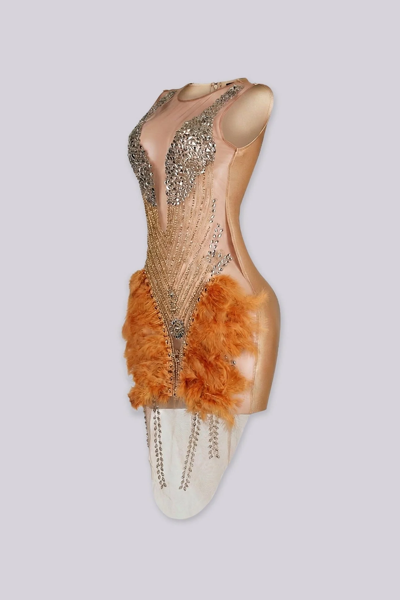 Flaire Mesh Mini Dress With Feather & Rhinestone - Image 5