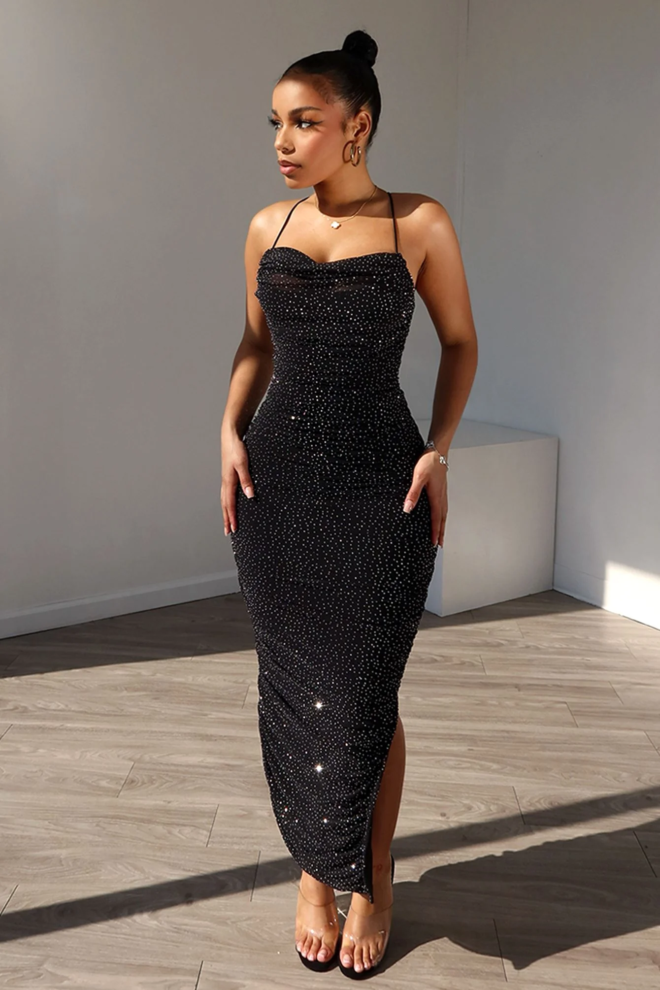 Gemma Rhinestone Mesh Ruched Dress - Image 2