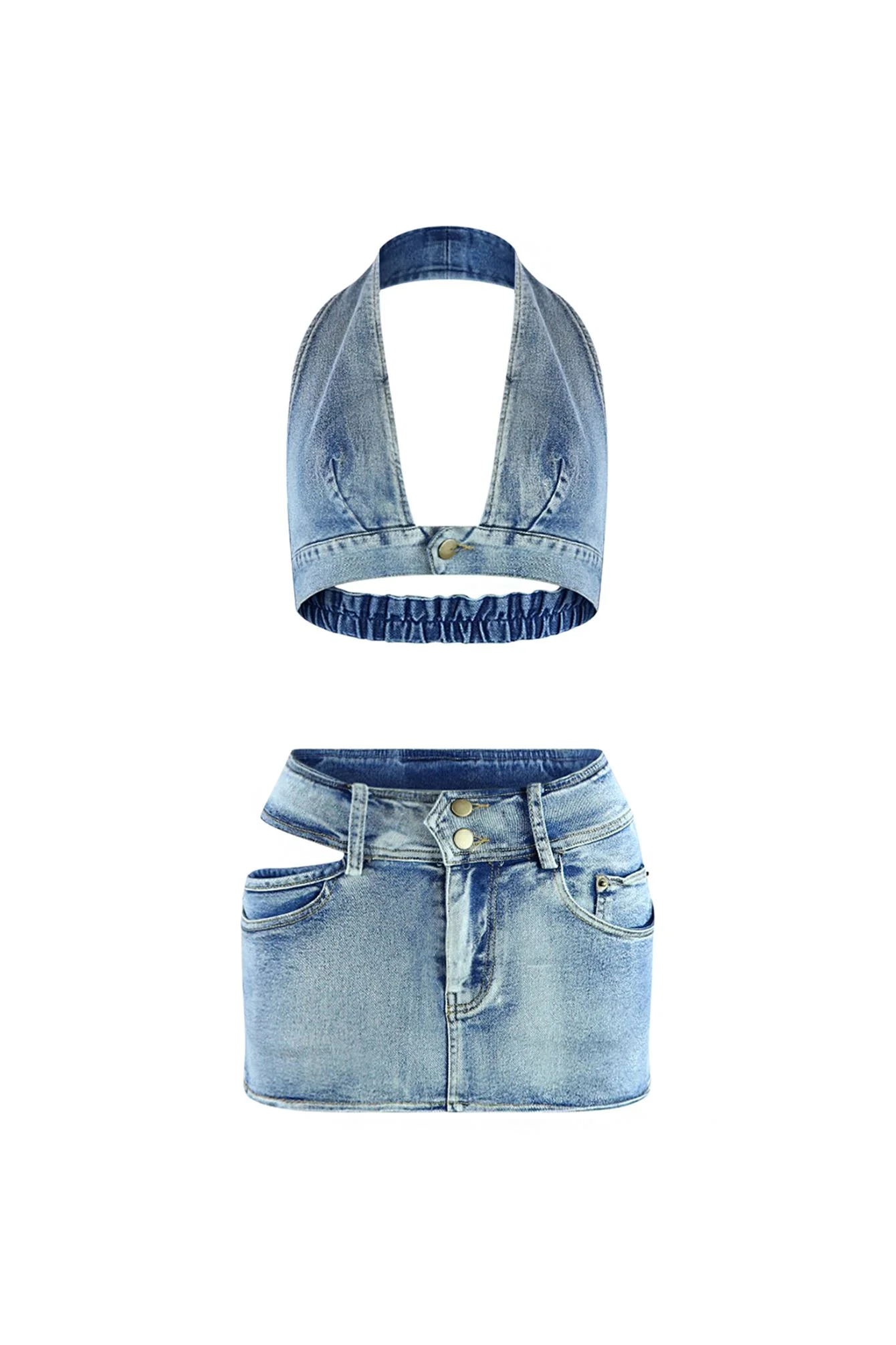 Hollaback Denim Halter Top & Skirt SET - Image 3