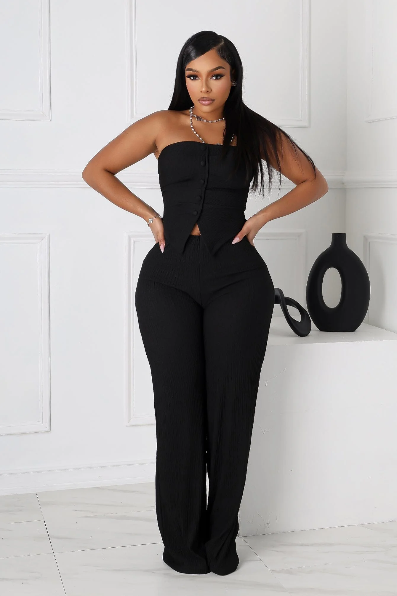 Imari Button Detail Tube Top & Pants SET - Image 2