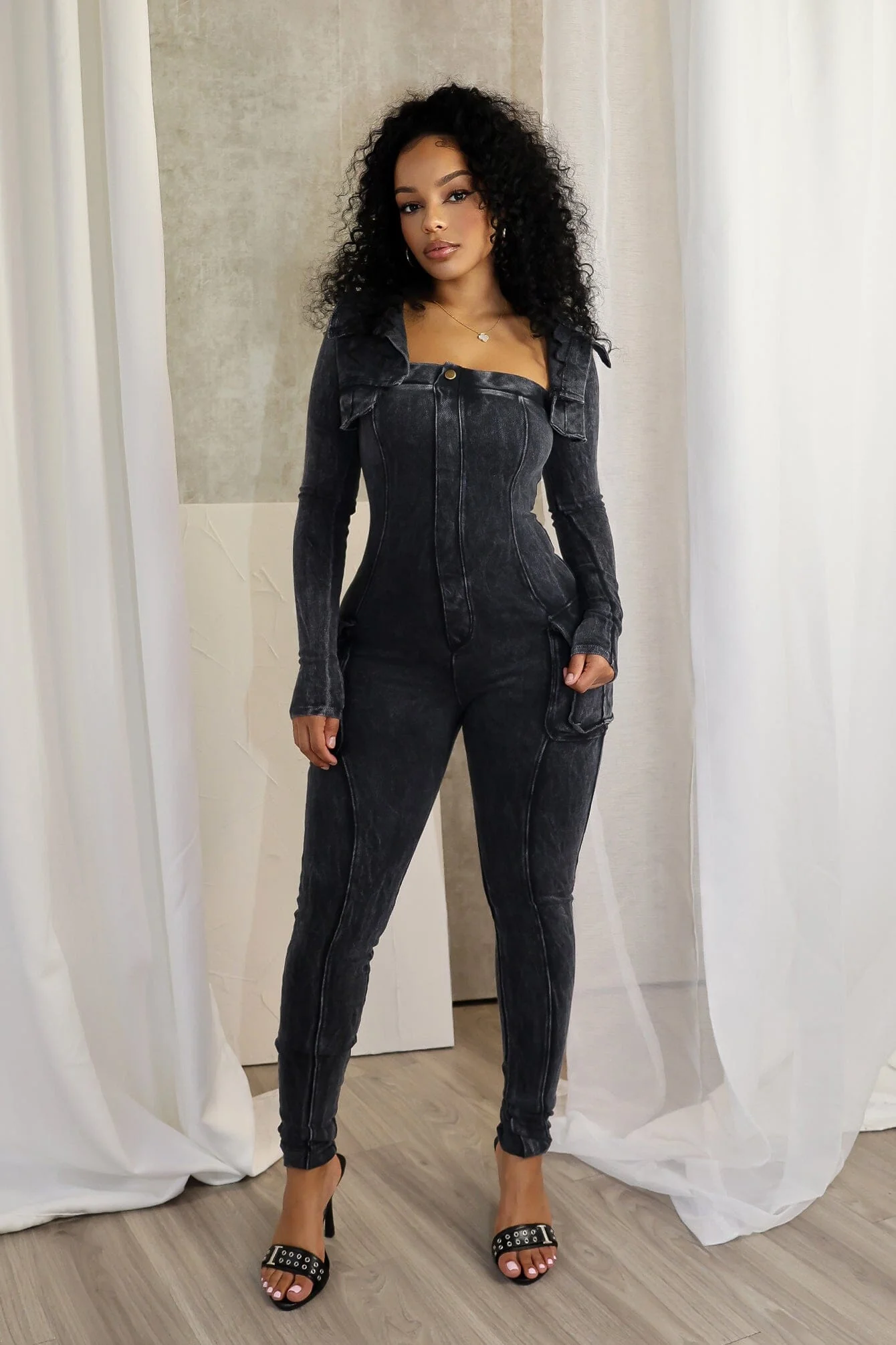 Jennie Mineral Washed Jumpsuit With Cardigan - Image 2