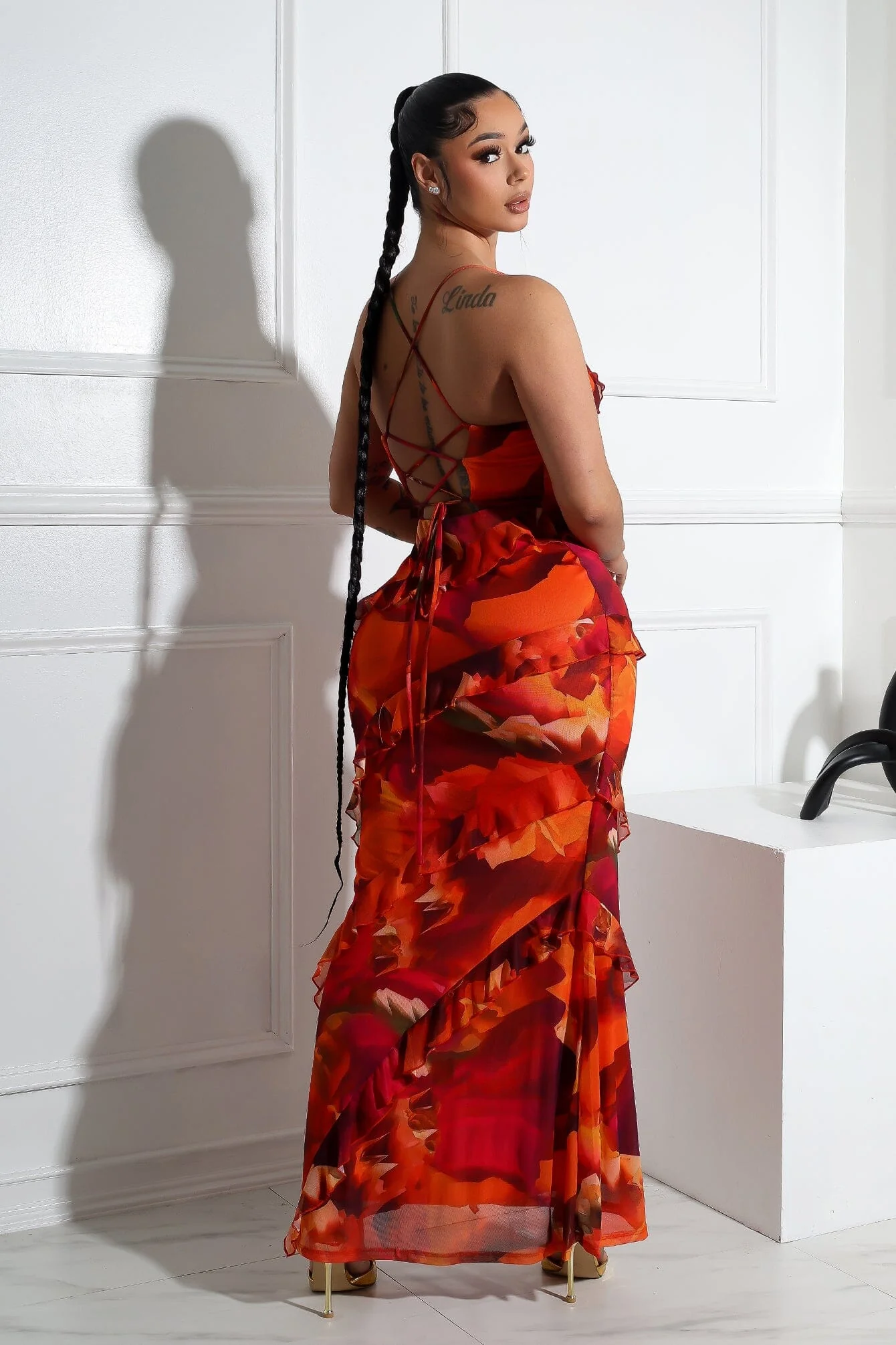 Jody Mesh Print Ruffle Maxi Dress - Image 2