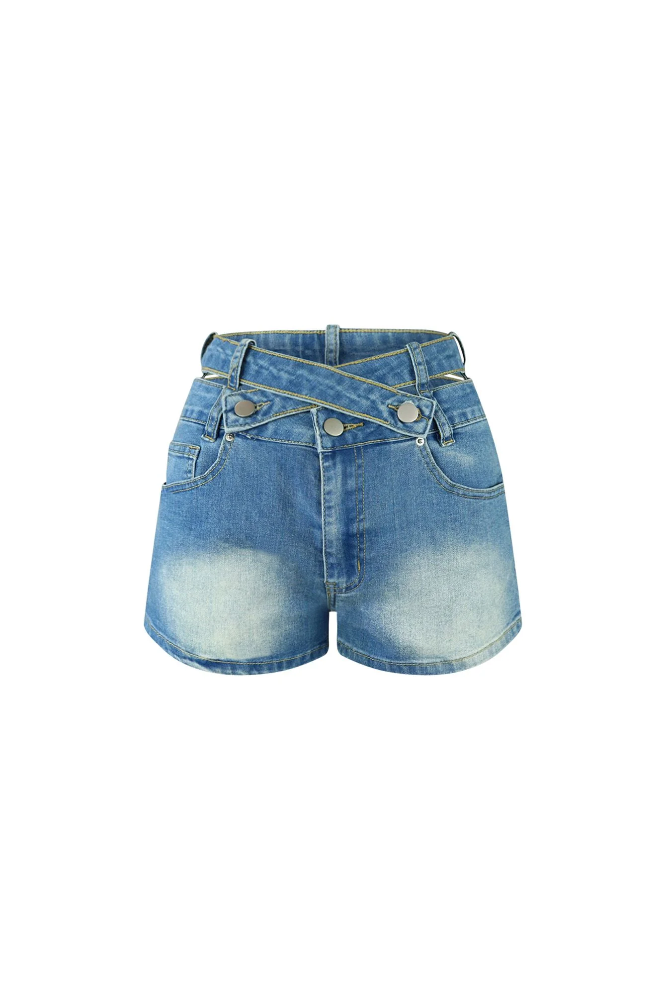 Keep Me Crossed Waist Denim Shorts - Image 3