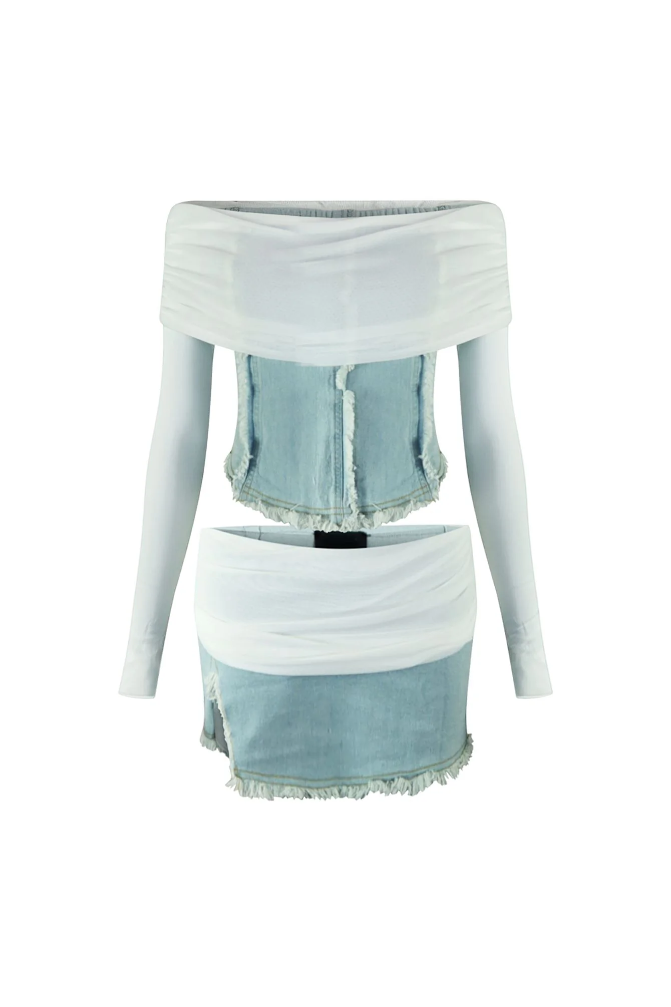 Keep You Close Mesh Denim Top & Skirt SET - Image 2