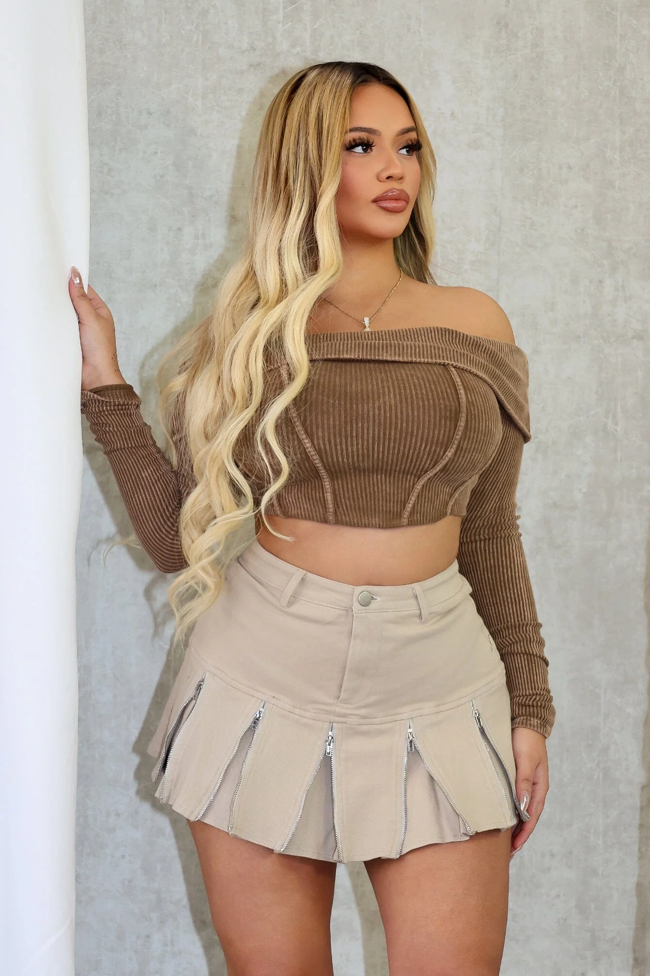 Lani Mineral Washed Corset Off Shoulder Top - Image 2