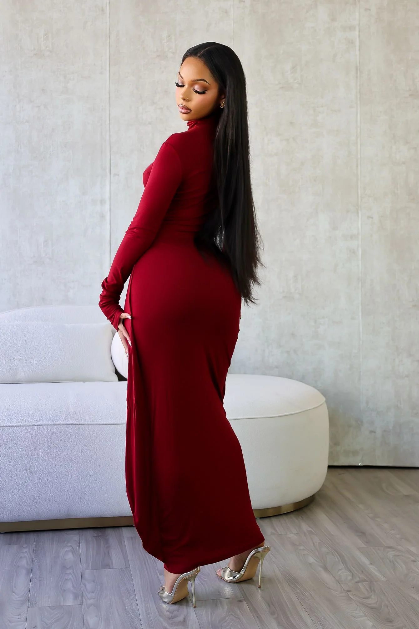 Lazy Noon Thumbhole Mock Neck Maxi Dress - Image 7