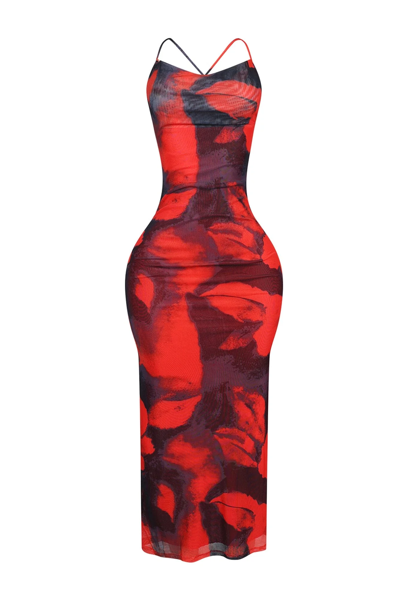 Leslie Mesh Rose Print Halter Midi Dress - Image 3