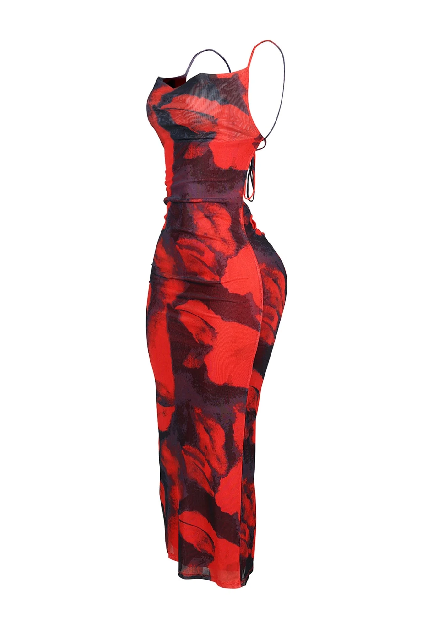 Leslie Mesh Rose Print Halter Midi Dress - Image 4