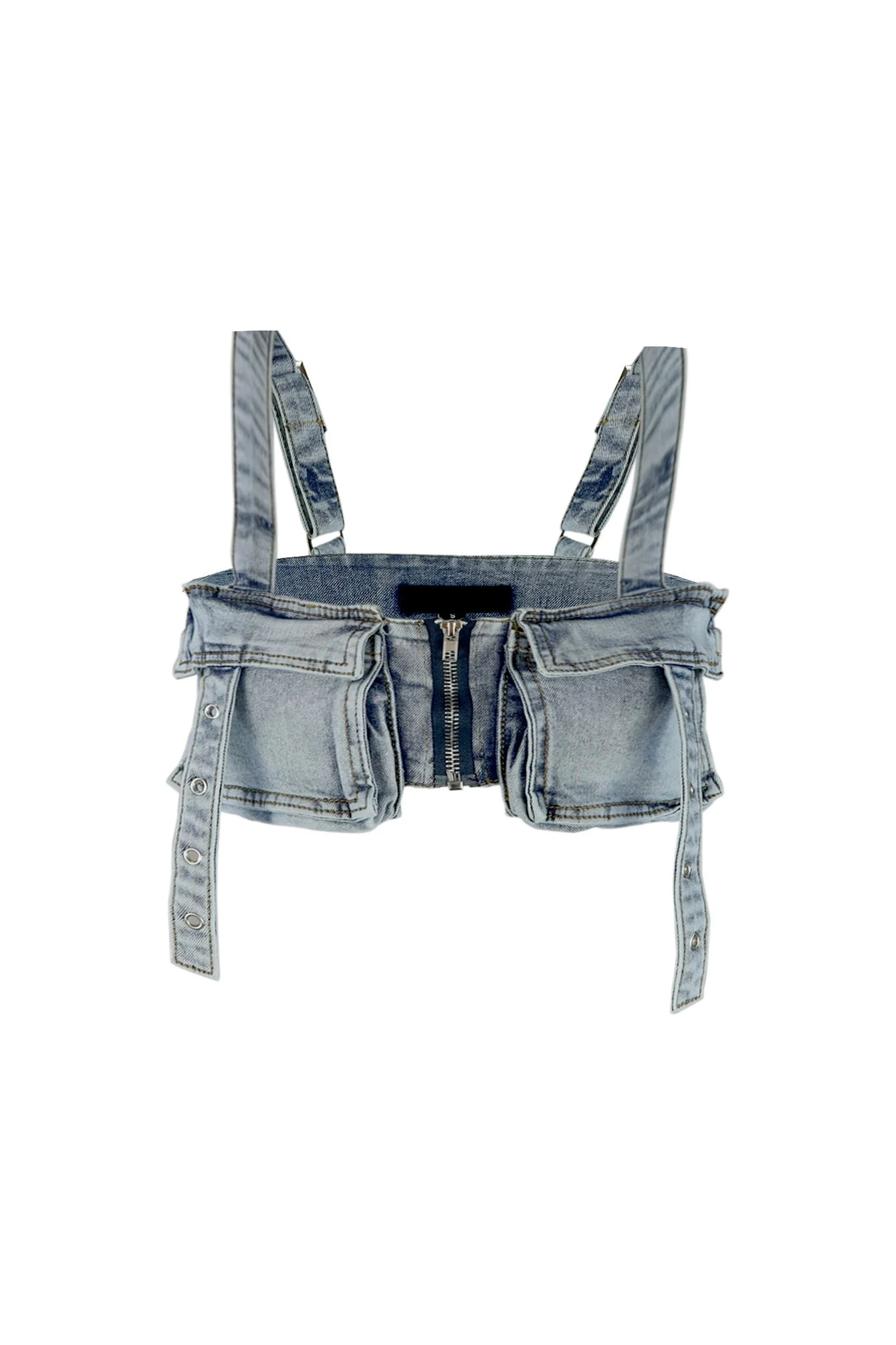 Lillian Washed Denim Pocket Crop Top - Image 2