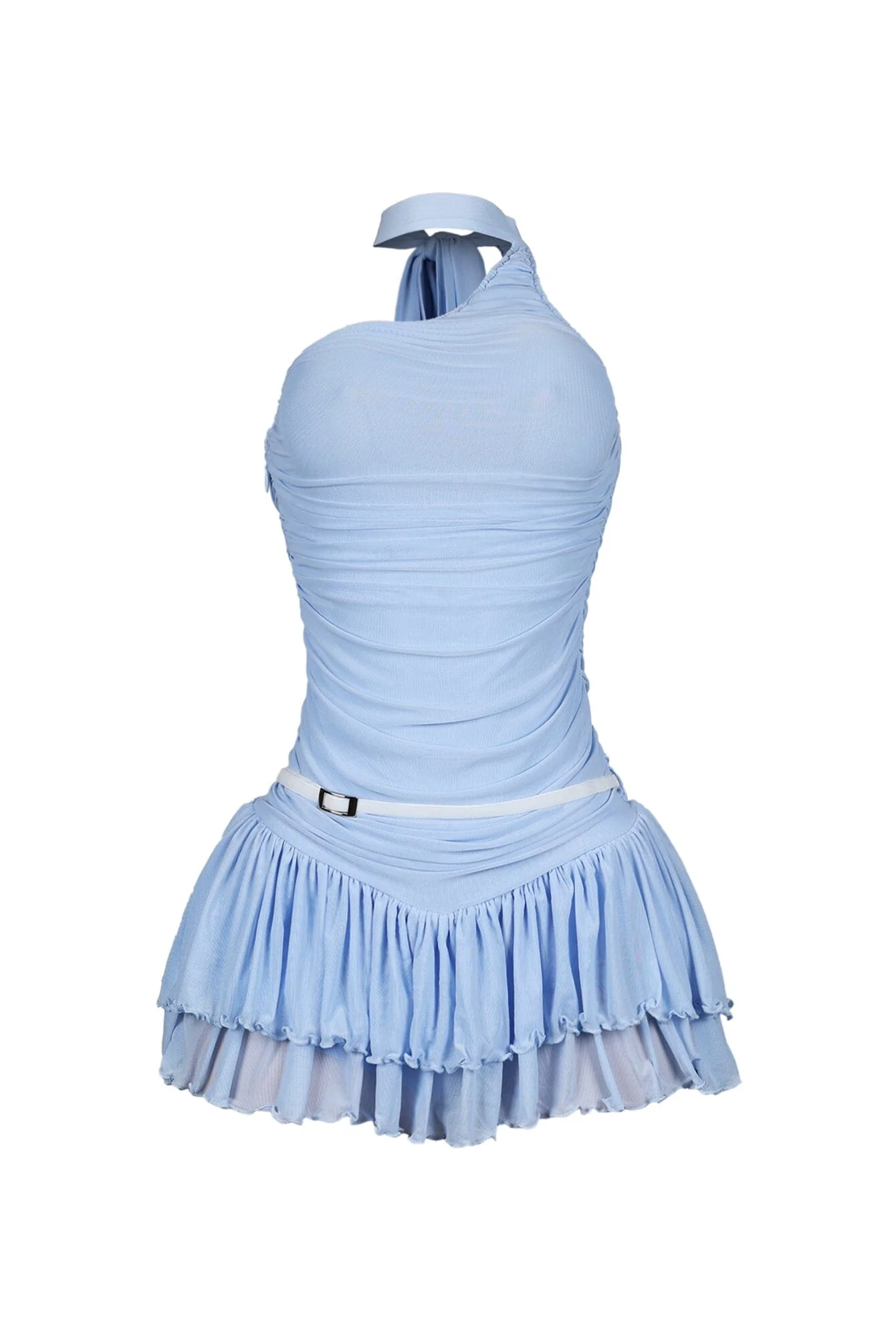 Madeline Mesh One Shoulder Mini Dress With Belt - Image 5