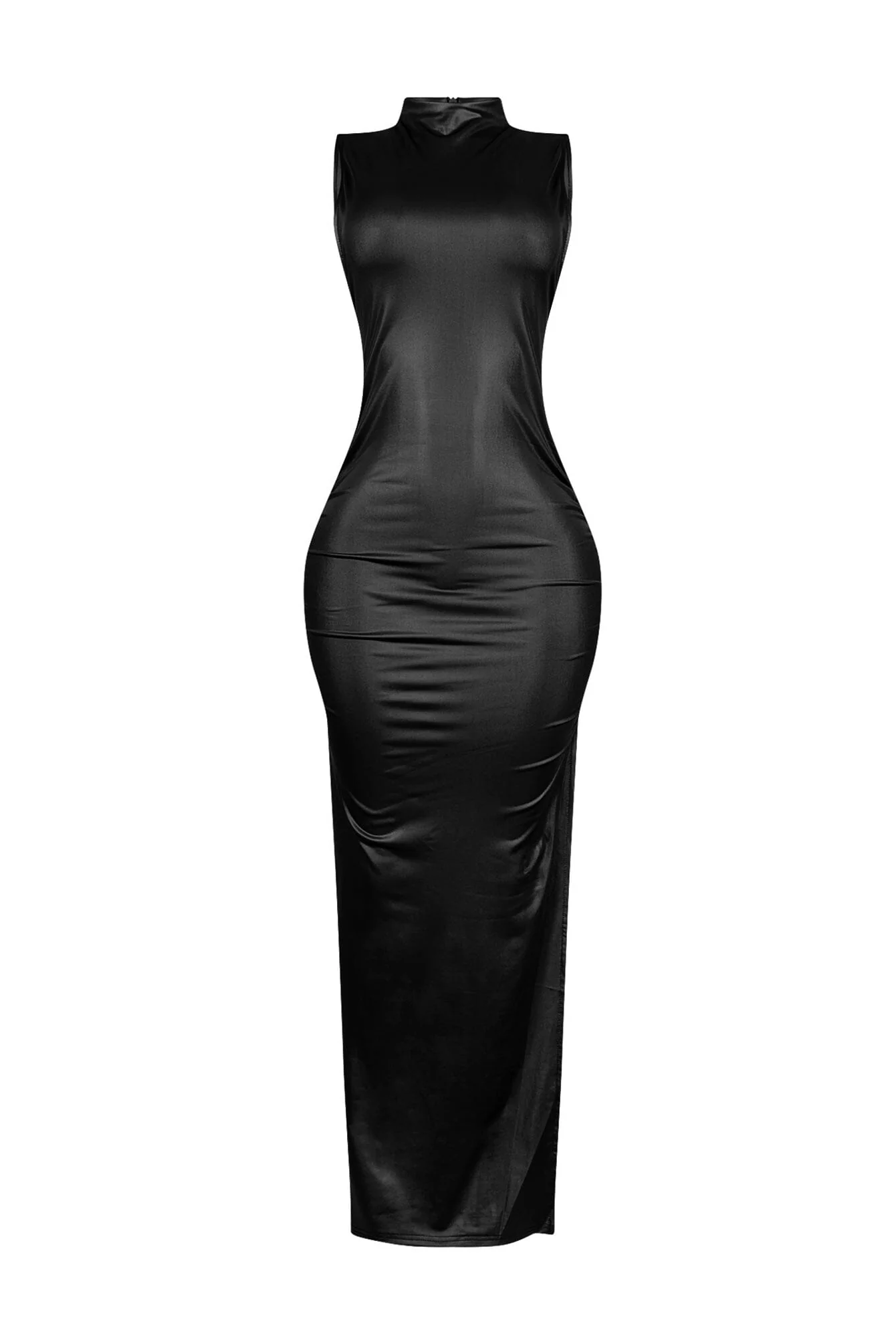Marenna Faux Leather Ruched Maxi Dress - Image 14
