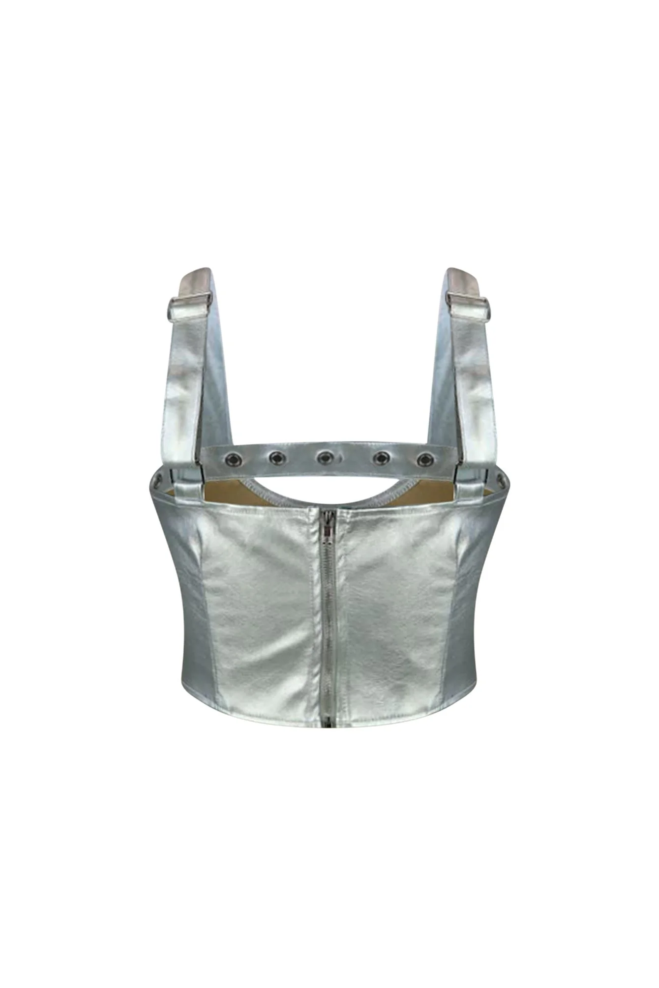 Mars Shiny PU Eyelet Crop Top - Image 4