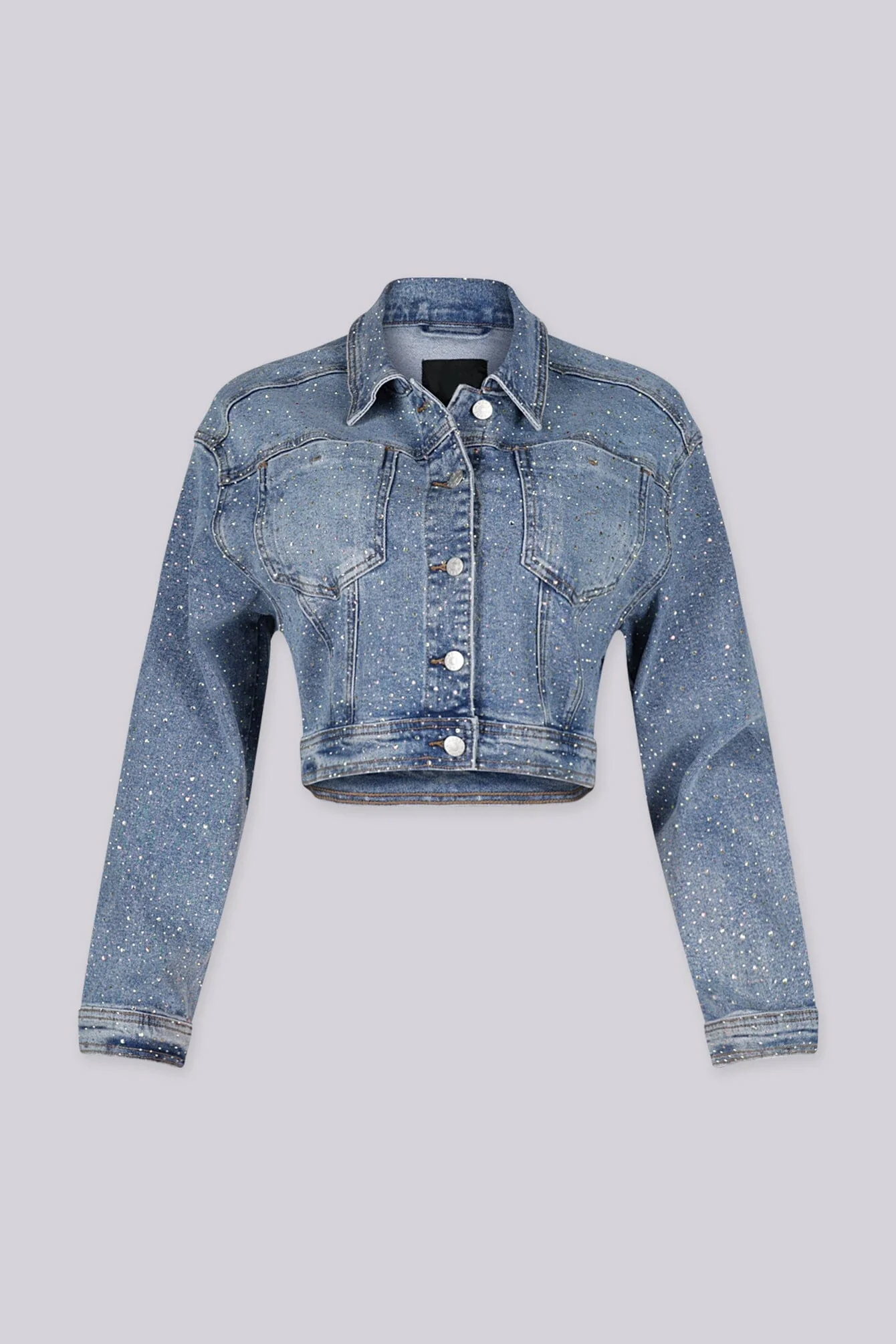 Mimmi Rhinestone Cropped Denim Jacket - Image 3