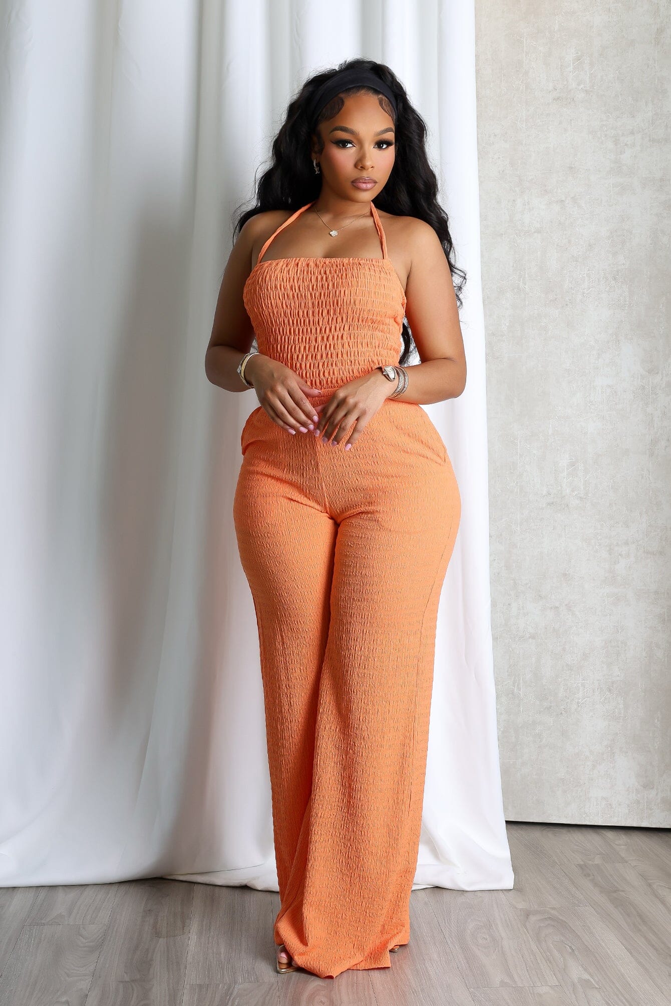 Natures Crinkle Halter Wide Leg Jumpsuit - Image 2