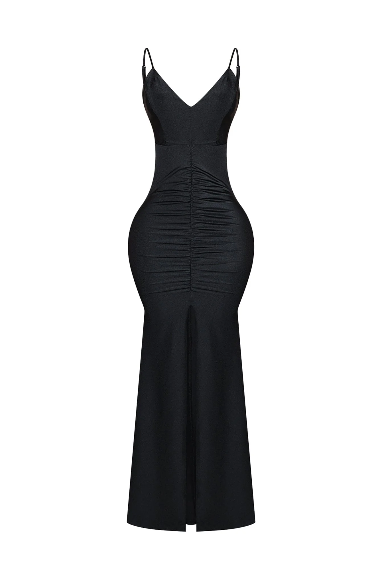 Nylon Ruched V-Neck Tank Maxi Dress - Image 3