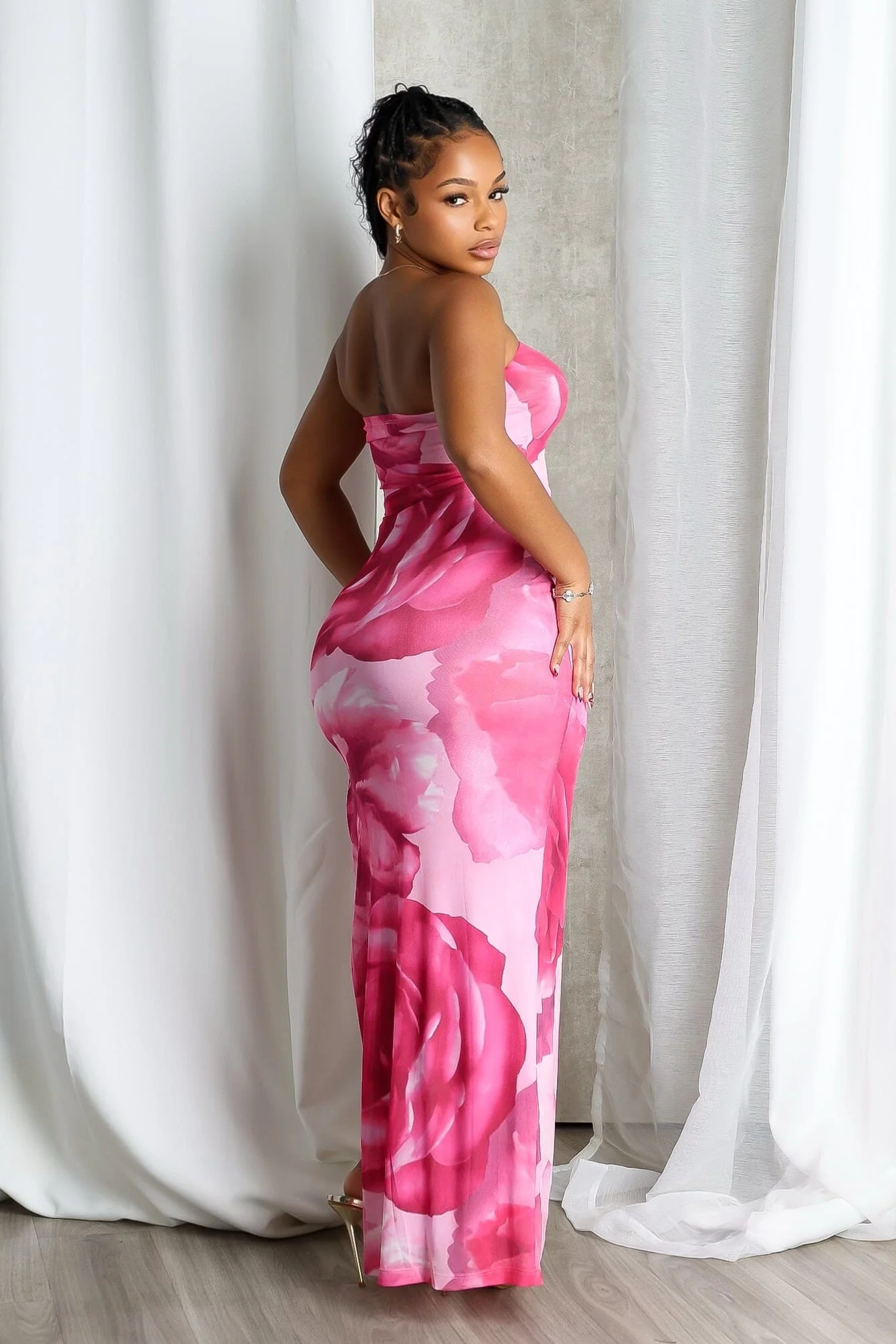 Powdery Floral Print Tube Maxi Dress - Image 2