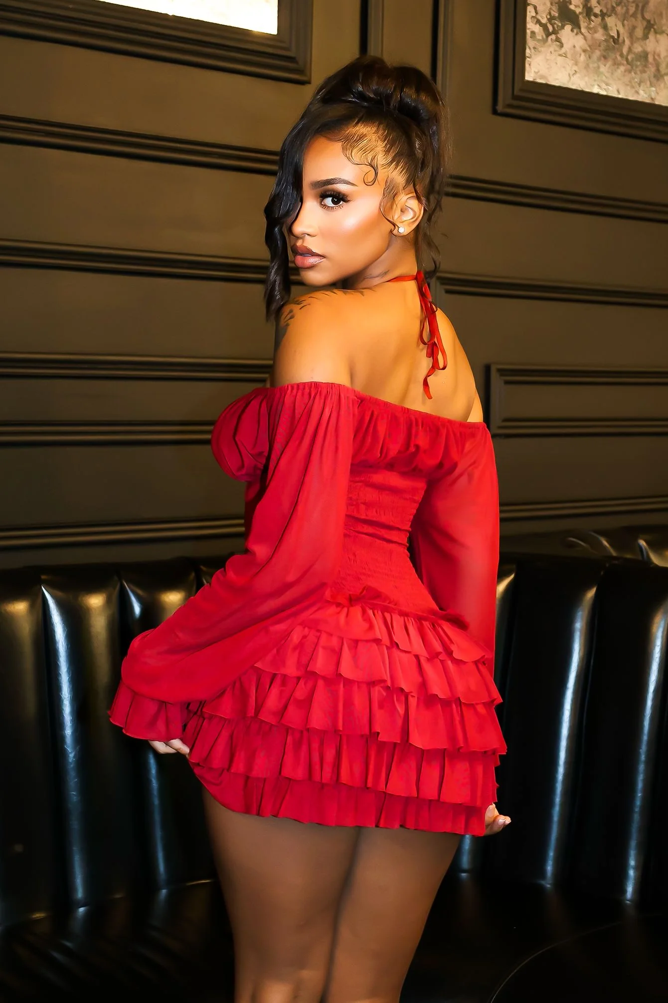 Regal Yet Structured Ruffle Mini Dress - Image 3
