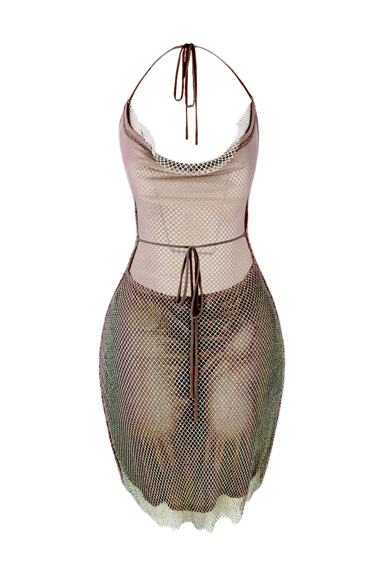 All Nighter Rhinestone Fishnet Halter Dress - Image 7