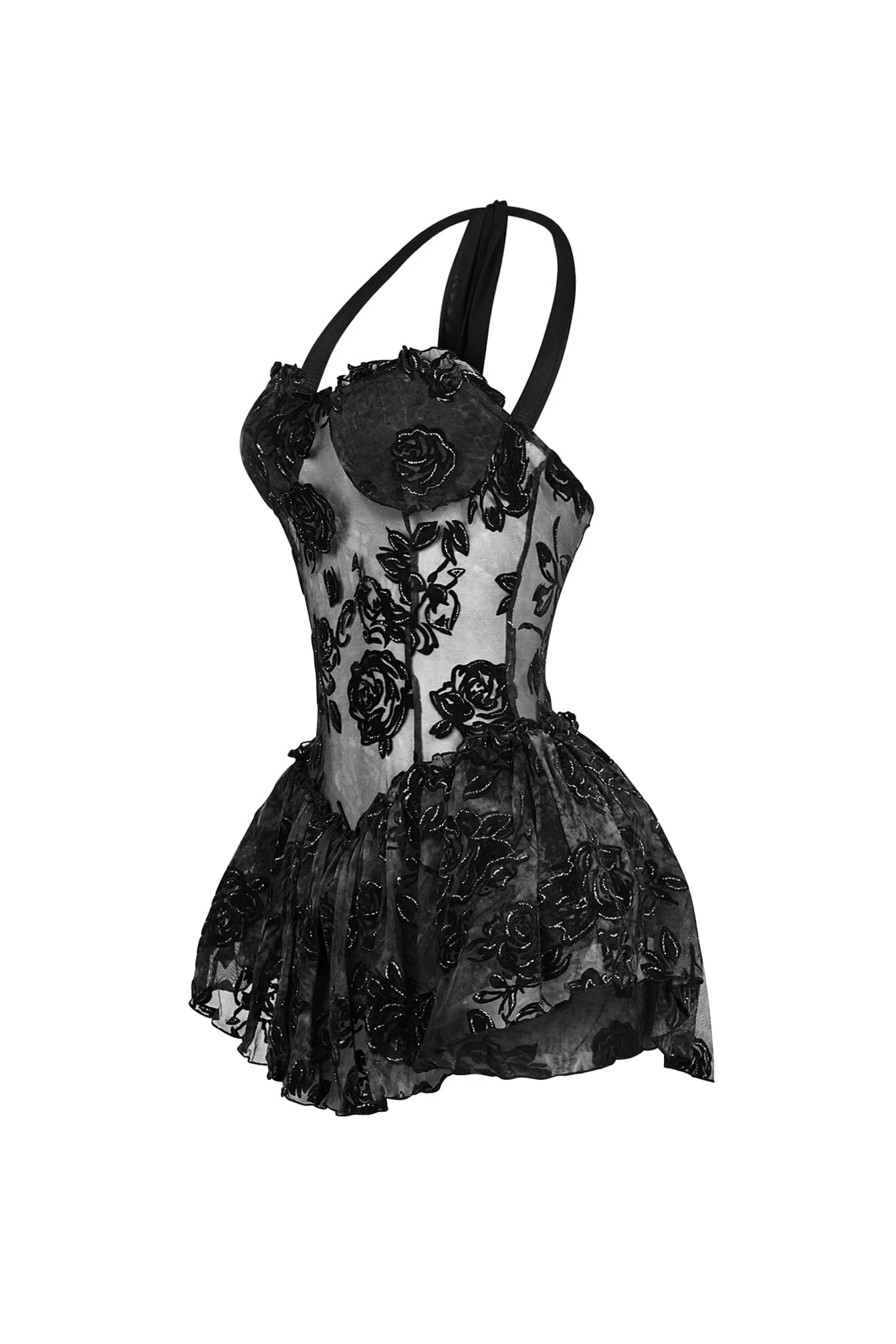 Sable Velvet Mesh Burnout Mini Dress - Image 4