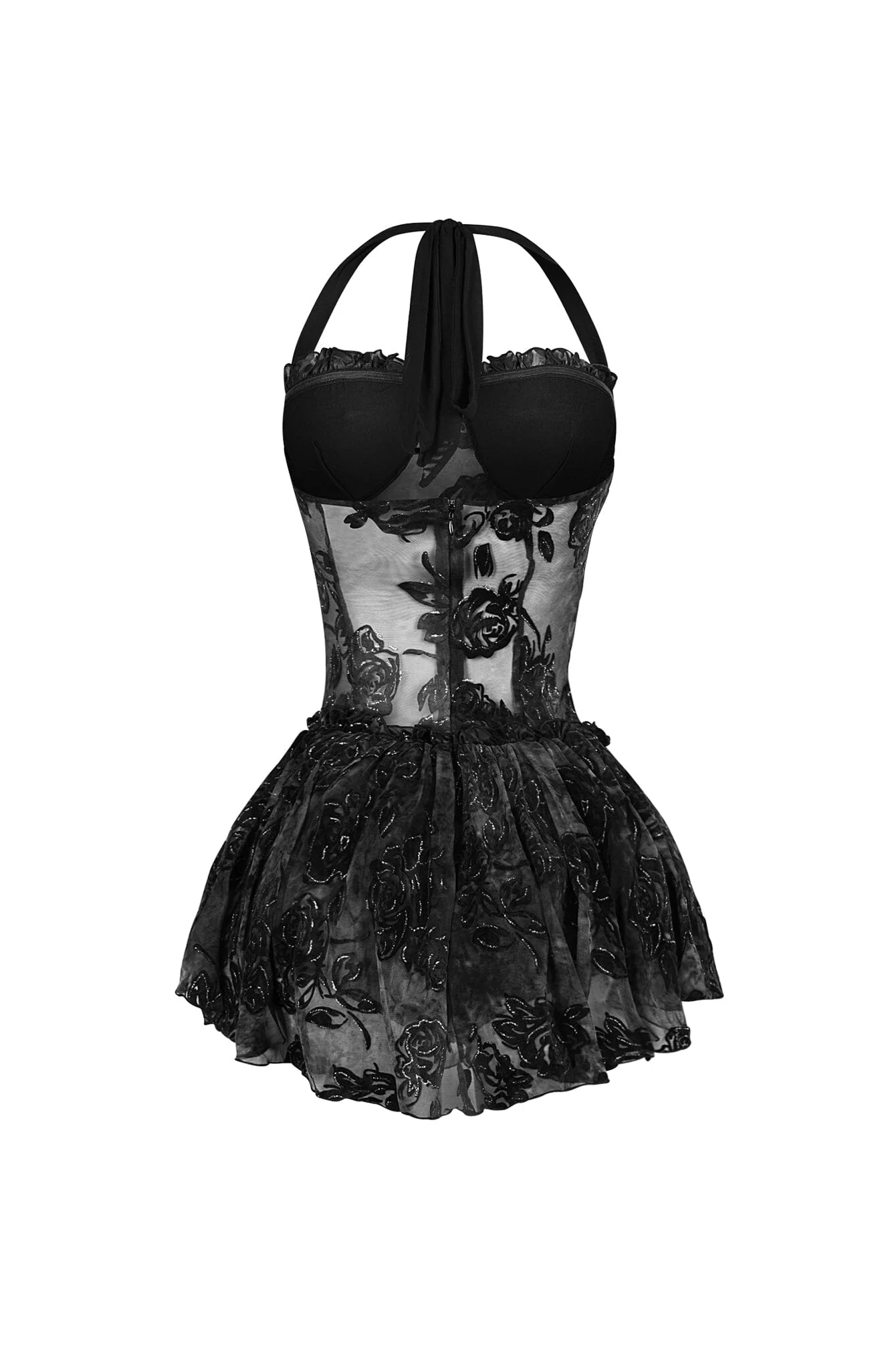 Sable Velvet Mesh Burnout Mini Dress - Image 5