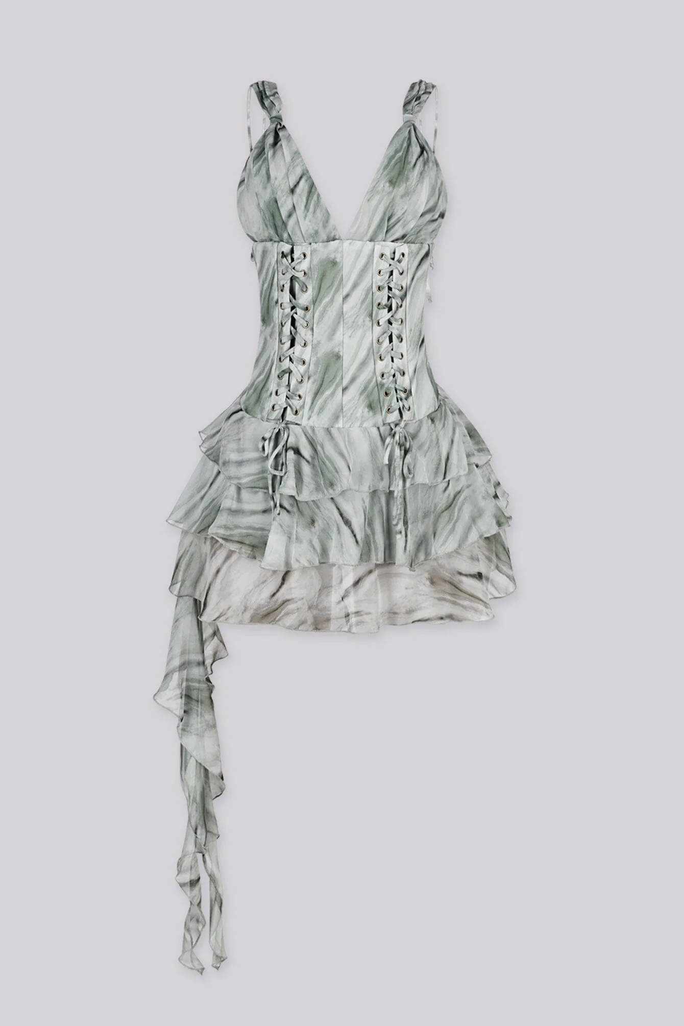 Sage Marble Lace-Up Mini Dress - Image 4