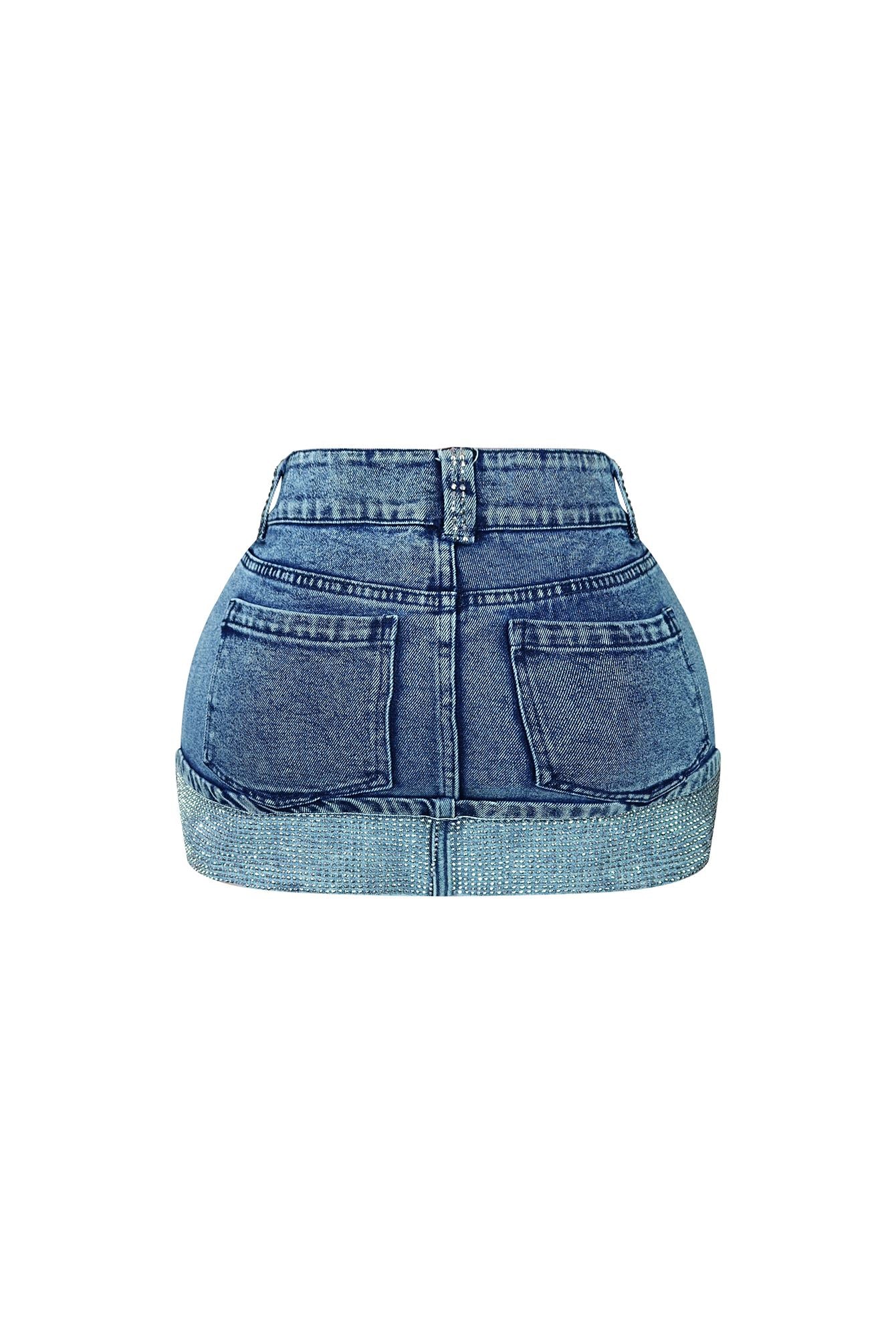 Set The Mood Rhinestone Denim Mini Skirt - Image 3