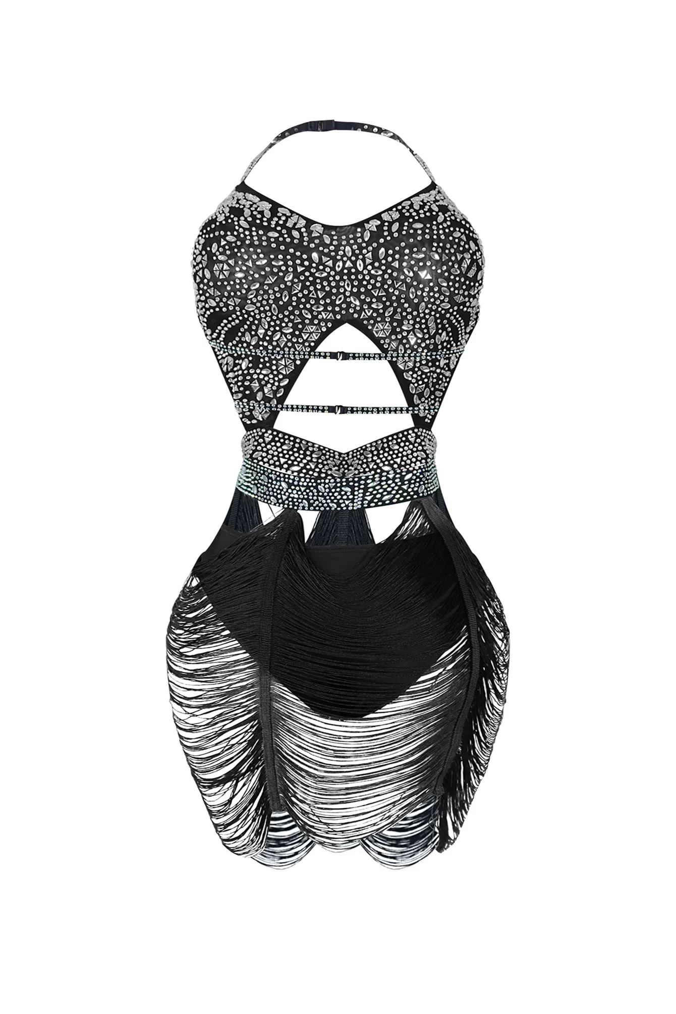 Shake It Draped Tassel Fringe Rhinestone Dress - Image 6